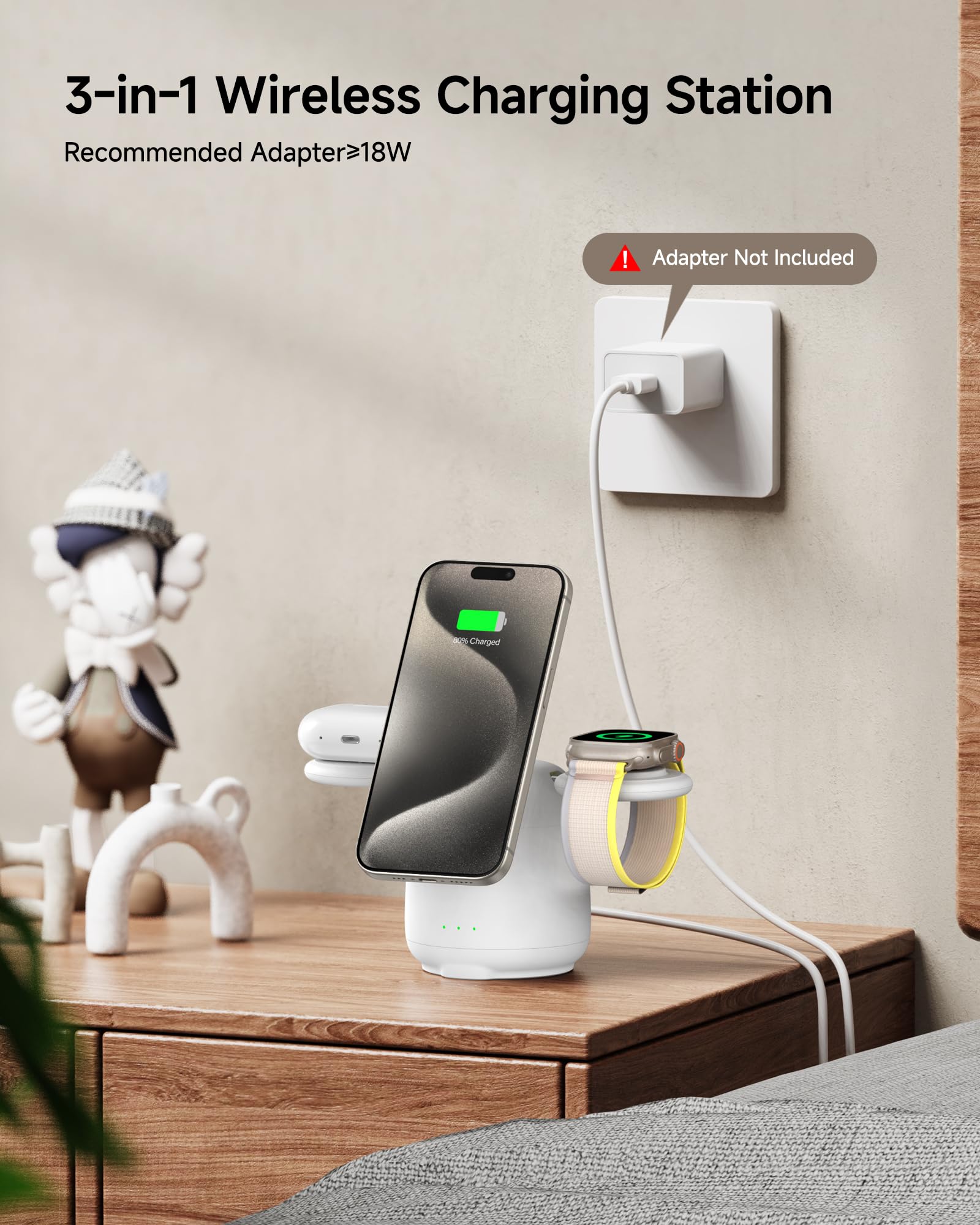 SwanScout 3-in-1 Magnetic Wireless Charging Station for iPhone 16/15/14/13/12 Series, Apple Watch & AirPods - Fast MagSafe Charger with Elegant Swan Design - Perfect for Bedside, Office Desk & Travel Accessories (Model 707M)