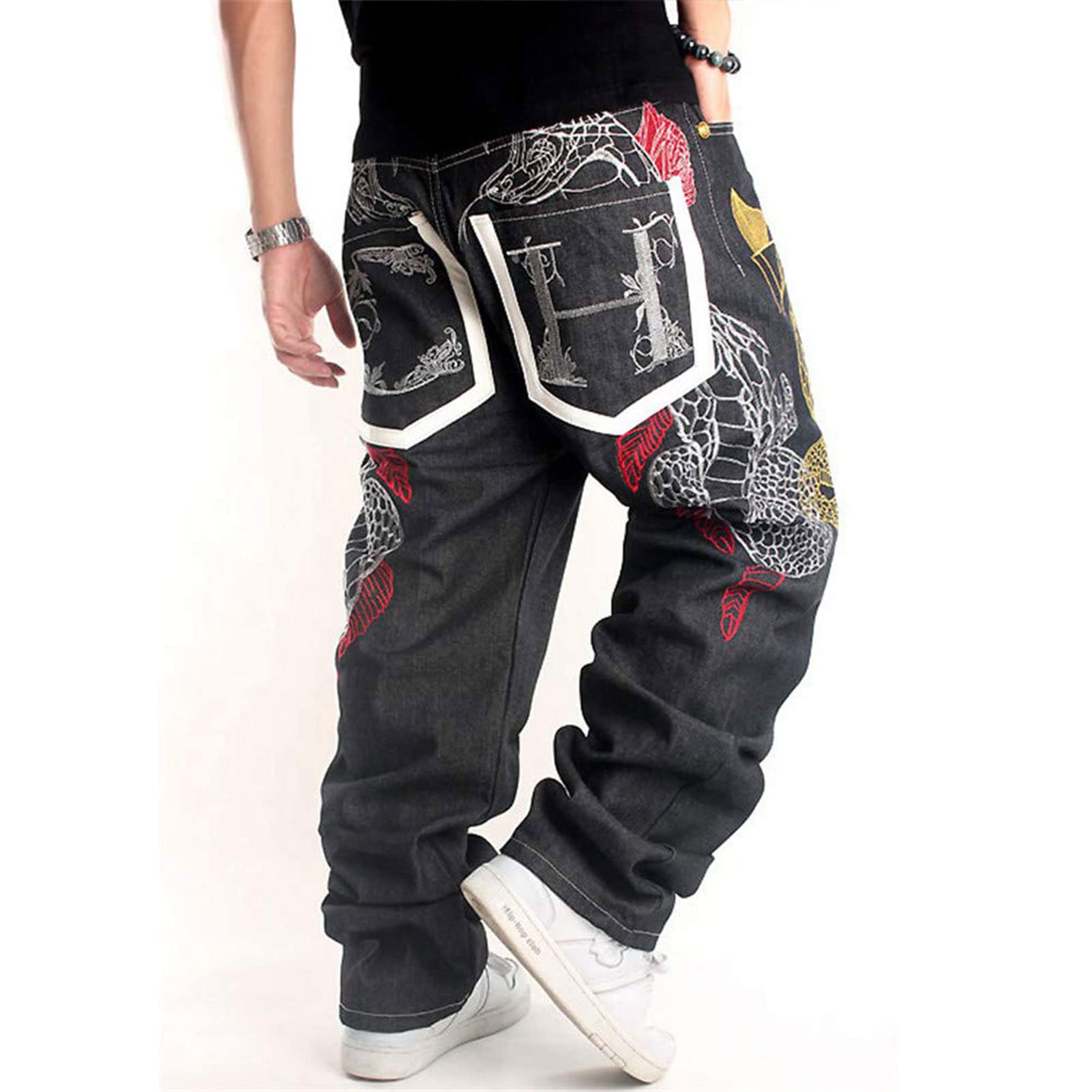 Y2K Embroidered Graphic Baggy Jeans | Harajuku Punk Gothic Cargo Pants | Hip Hop Wide Leg Joggers for Women | Streetwear Fashion | Perfect for Concerts, Raves & Casual Outfits