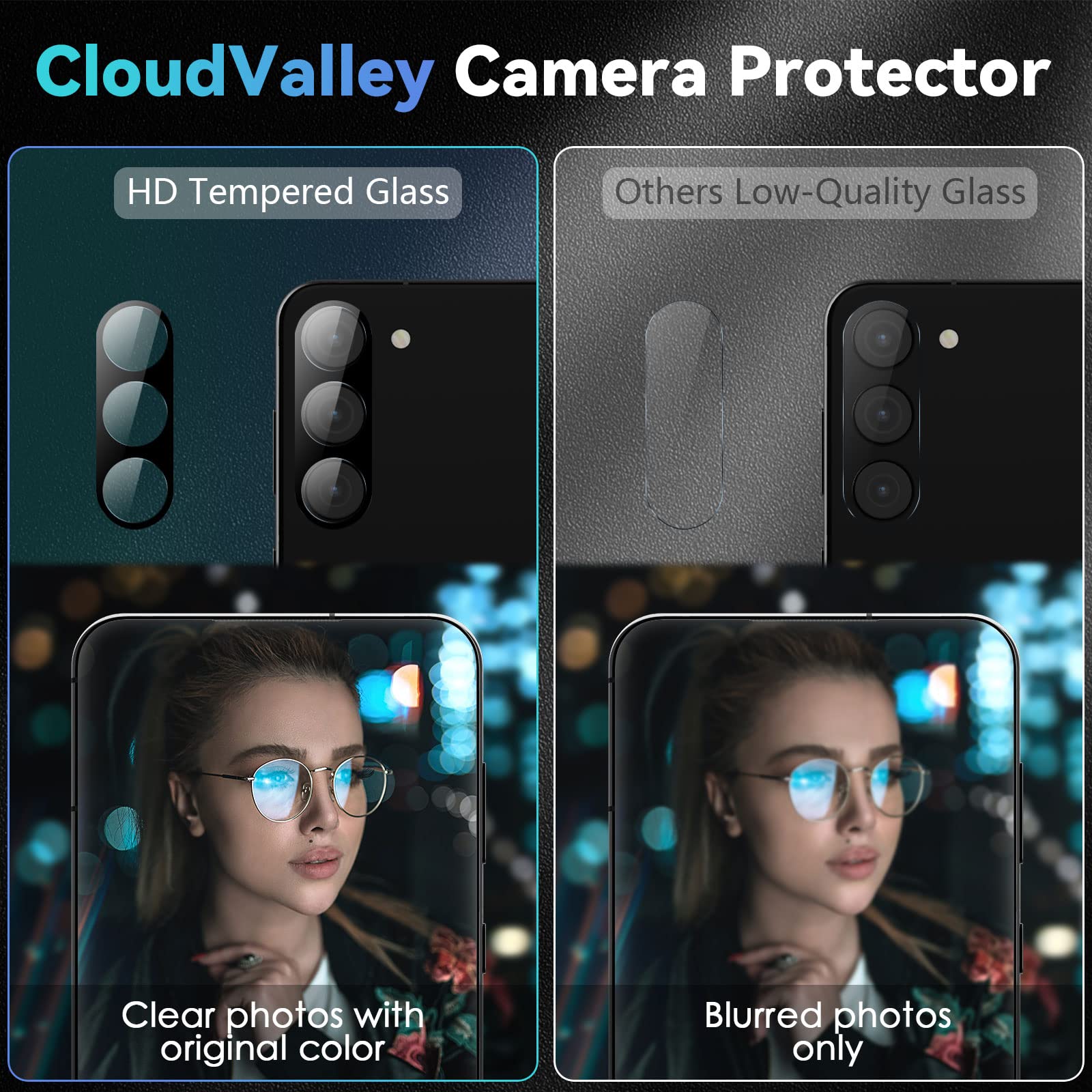 3 Pack Camera Lens Protector for Samsung Galaxy S24/S23/S23 Plus - 9H Tempered Glass, Anti-Scratch, Case Friendly - No Flash Interference (Black) - Perfect for Outdoor Adventures & Night Photography