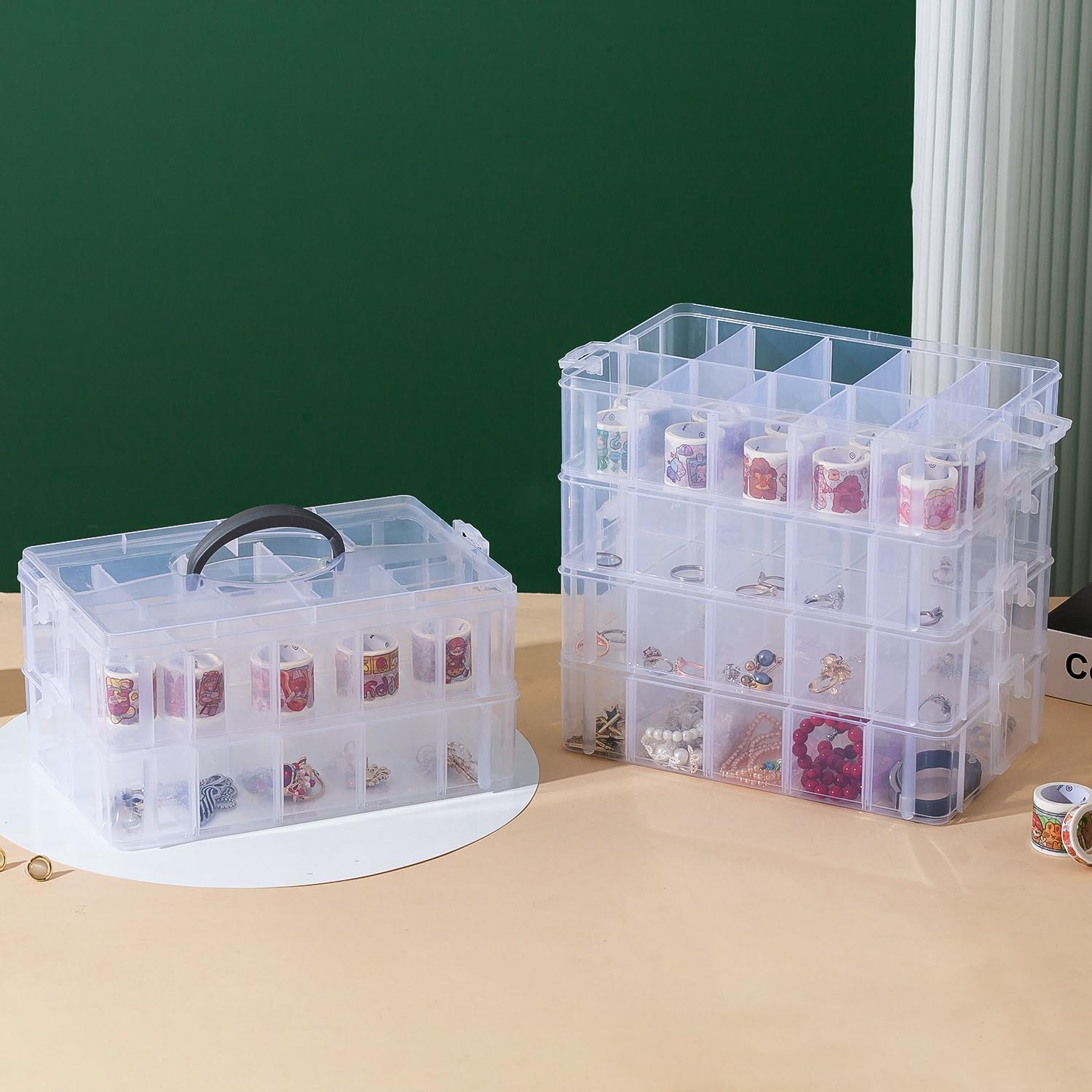 Gagee 6-Tier Craft Storage Organizer with 60 Adjustable Compartments | Stackable Bead & Jewelry Organizer Box for Arts & Crafts, Toys, Threads, Fuse Beads, Washi Tapes, Hot Wheels | Clear Plastic Storage Containers for Home, Office & Craft Room Organization