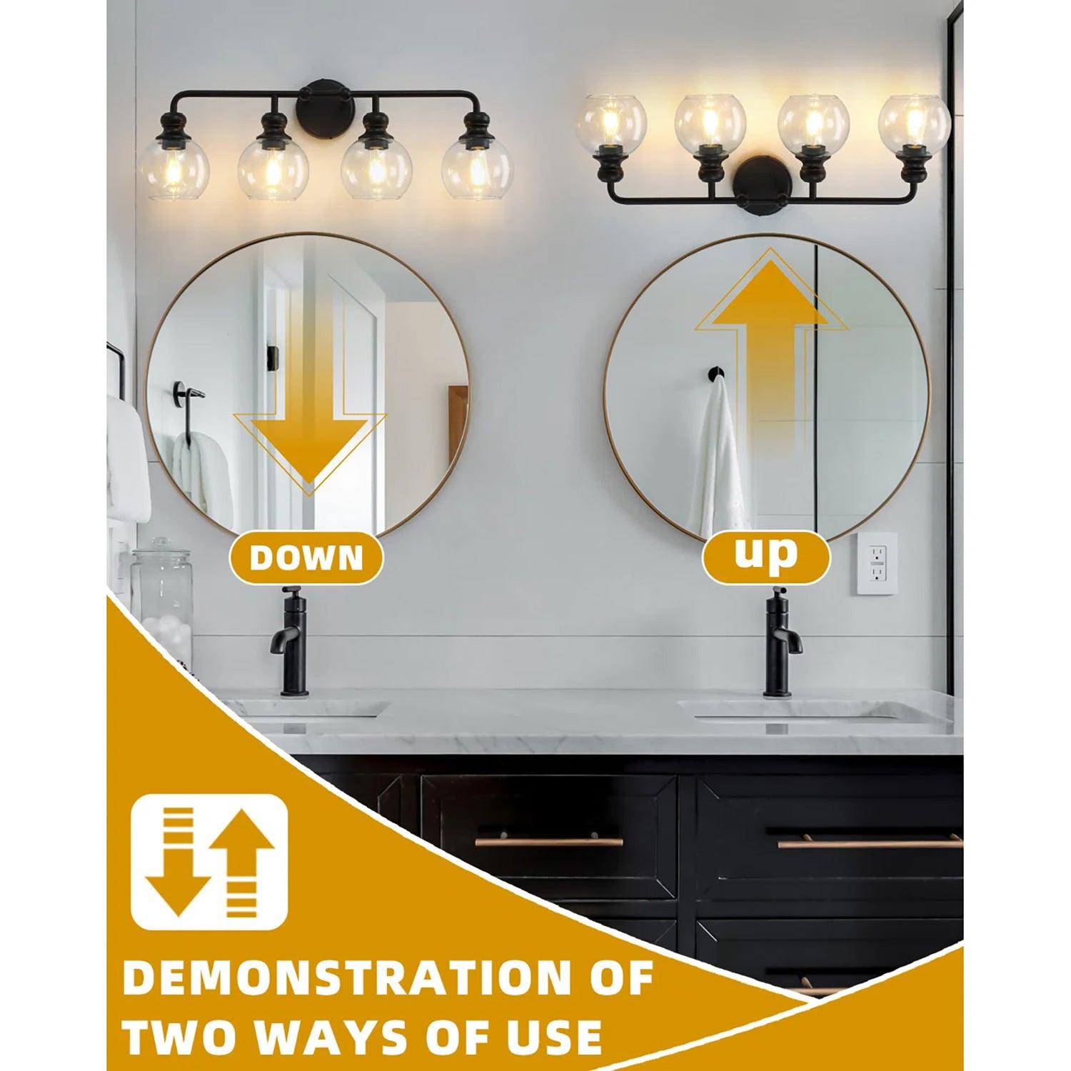 Modern Black Clear Glass 4-Light Bathroom Vanity Light - Perfect for Bathroom, Dressing Room & Makeup Area Lighting
