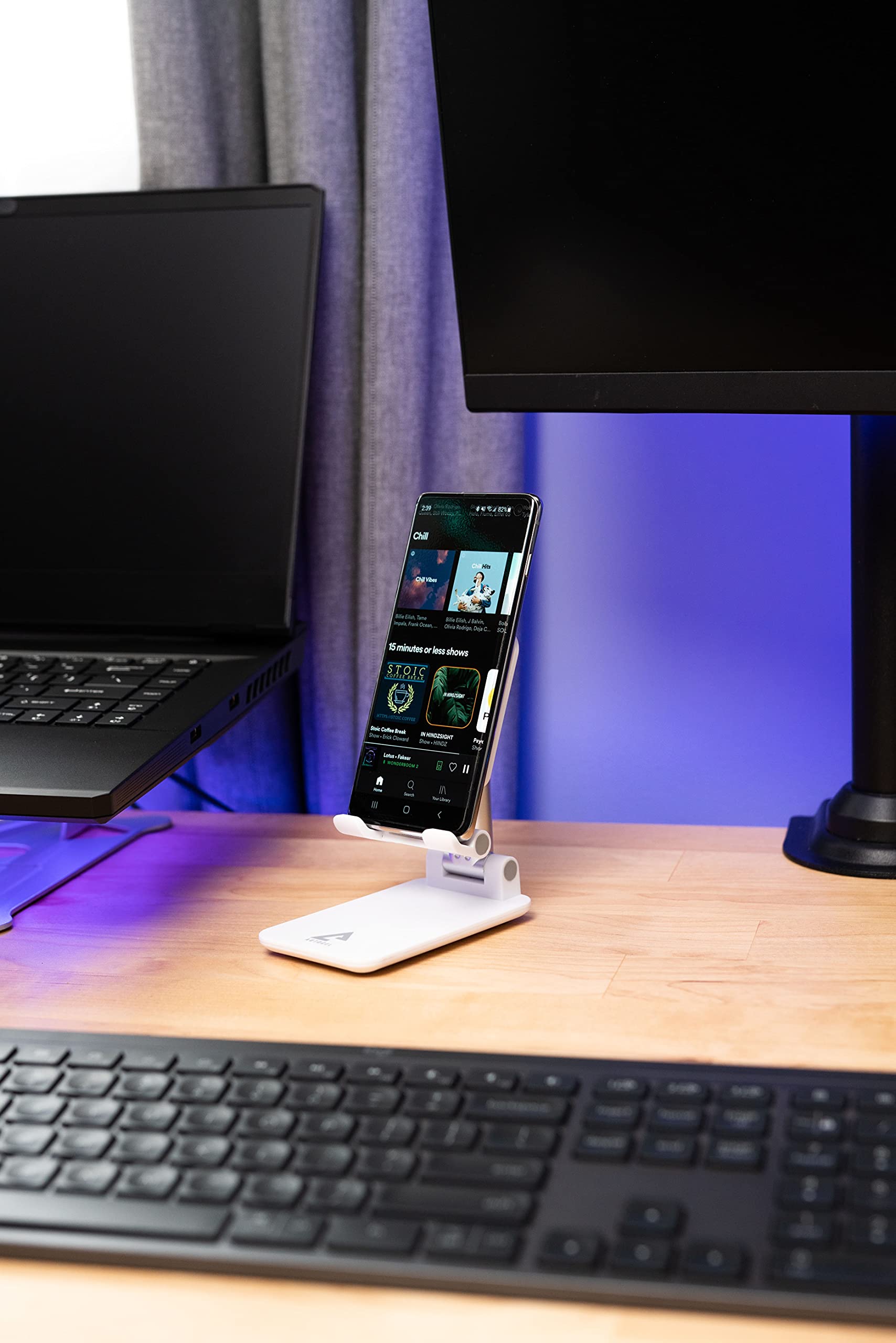Foldable Phone Stand for Desk - Universal Holder Compatible with All Smartphones, Tablets & Nintendo Switch | Black Single Bar Design | Perfect for Office, Kitchen & Gaming Setup | Great Gift Idea for Tech Lovers