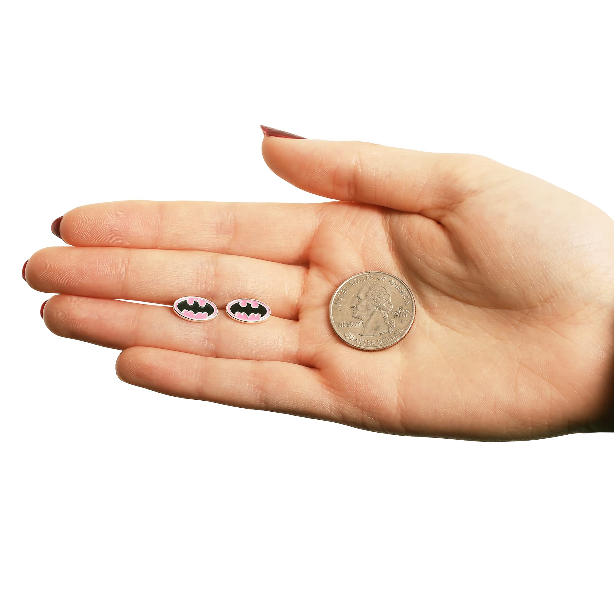 DC Comics Batman Silver Plated Logo Stud Earrings for Women - Superhero Jewelry Gift for Fans - Perfect for Cosplay, Comic Con & Everyday Wear