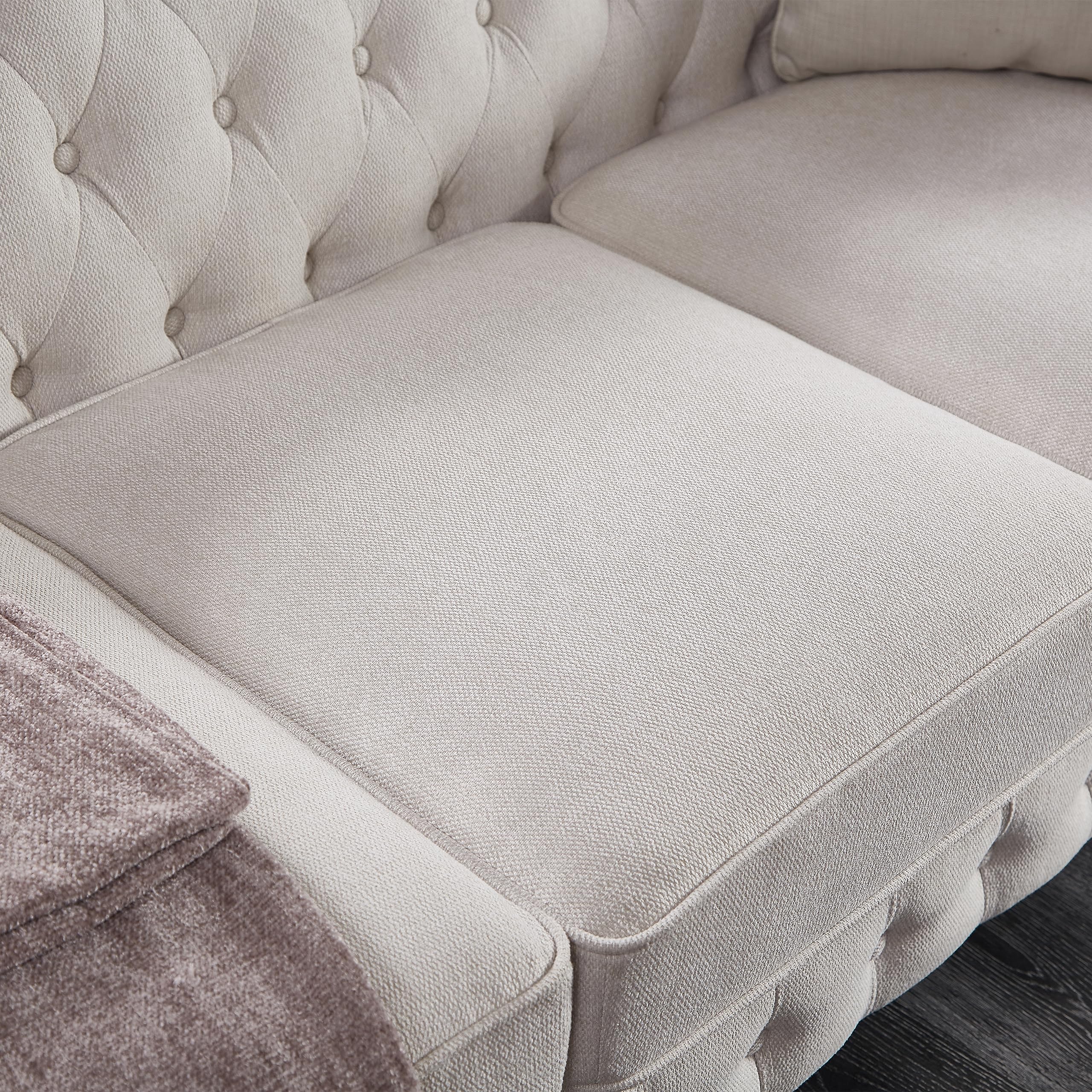 Chesterfield Sofa - Classic Linen Upholstered 3-Seater Couch, Modern Long Settee for Living Room & Office - Beige | Perfect for Home Decor, Lounge Relaxation & Elegant Entertaining