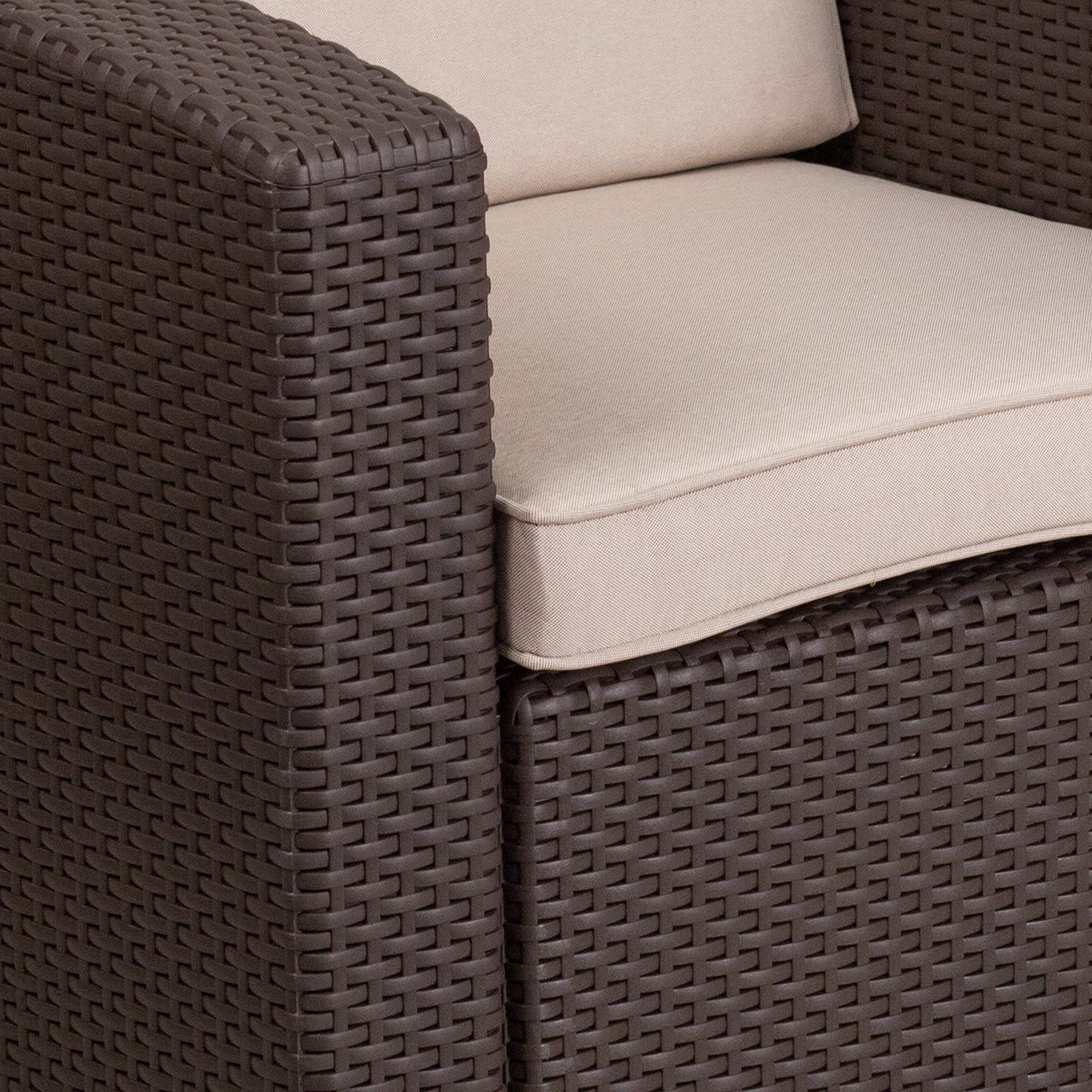 Emma & Oliver Chocolate Brown Faux Rattan Accent Chair with Beige Cushion - Boho Patio Furniture for Outdoor Garden, Porch, and Living Room Decor
