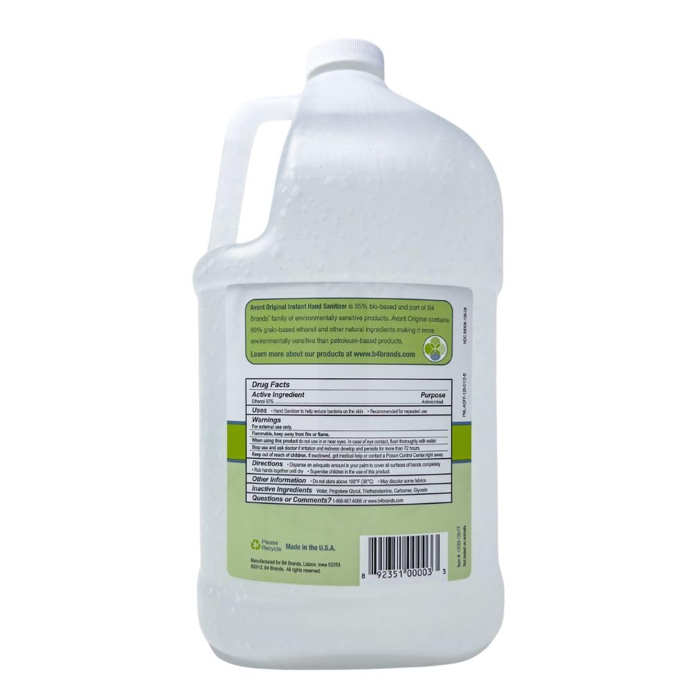 Avant® Original Fragrance-Free Gel Hand Sanitizer - 4-Pack (1 Gallon Bulk Refill) | Alcohol-Based Sanitizing Gel for Home, Office & Public Spaces