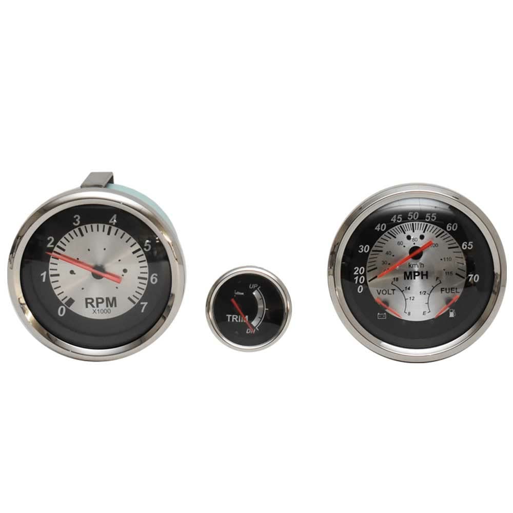 Teleflex Boat Oversized Gauge Set - Silver & Black Marine Instrument Panel (3-Piece Kit) for Speedometer, Fuel & Water Temperature Monitoring on Boats & Yachts