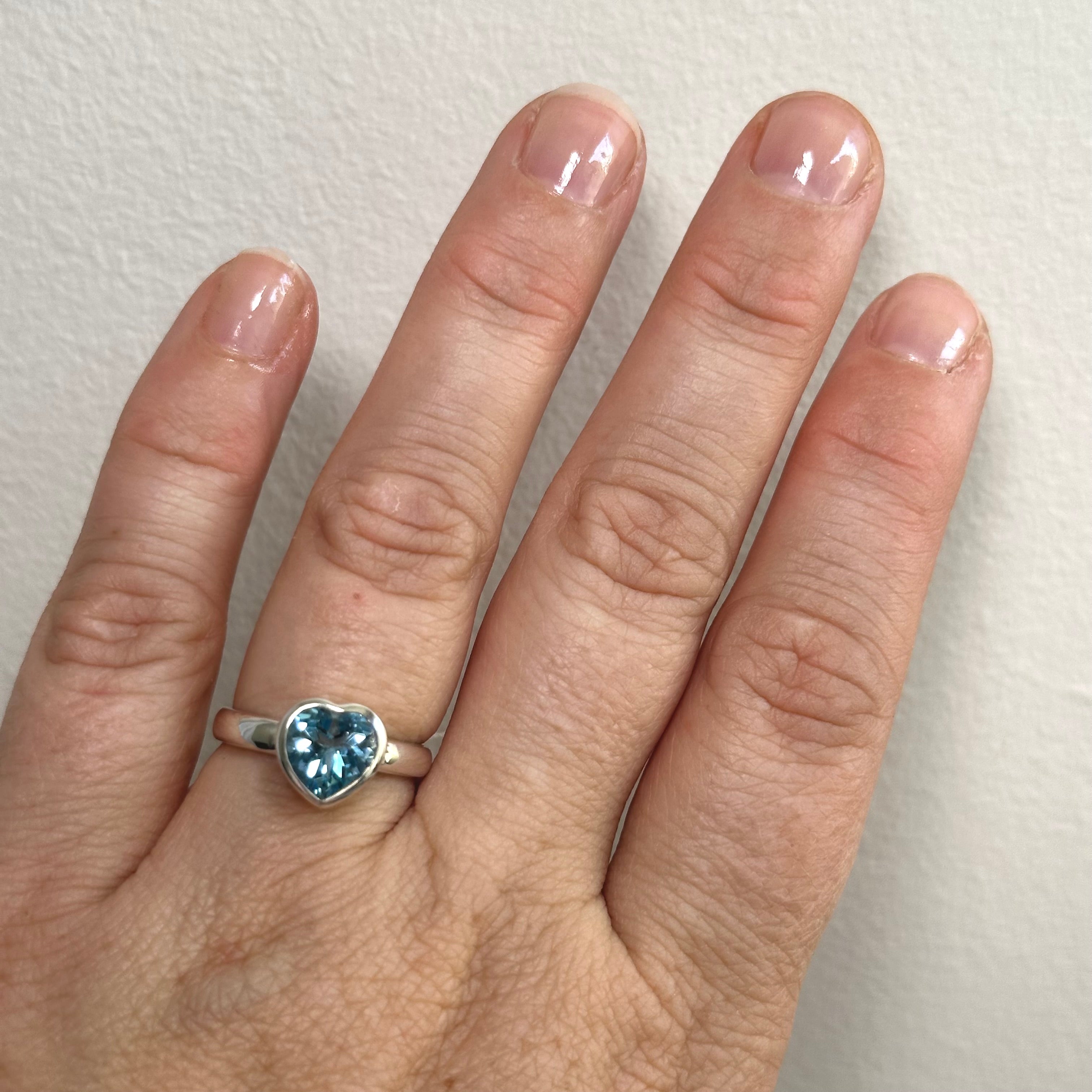 Blue Topaz Faceted Heart Ring PRGJ419 - Elegant Sterling Silver Jewelry for Women, Perfect for Valentine's Day Gifts & Romantic Occasions