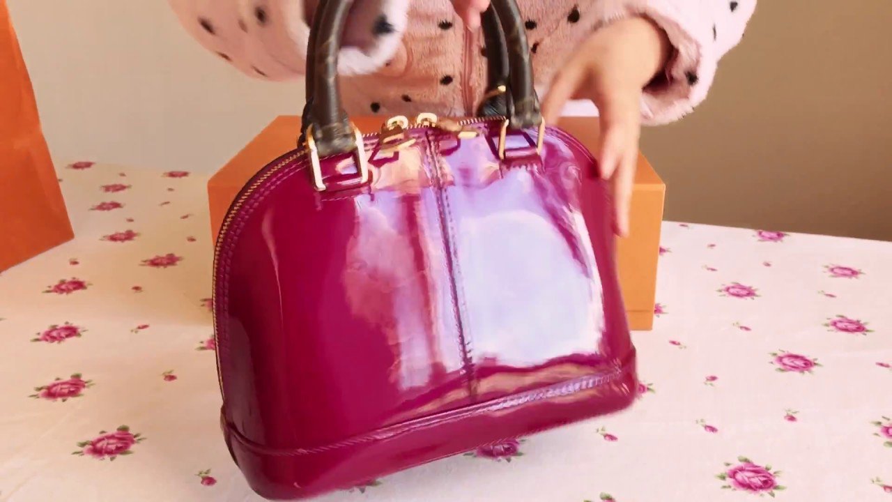 LV Alma BB Patent Leather Crossbody Bag in Magenta - Stylish & Luxurious Handbag for Women, Perfect for Work, Travel & Evening Out