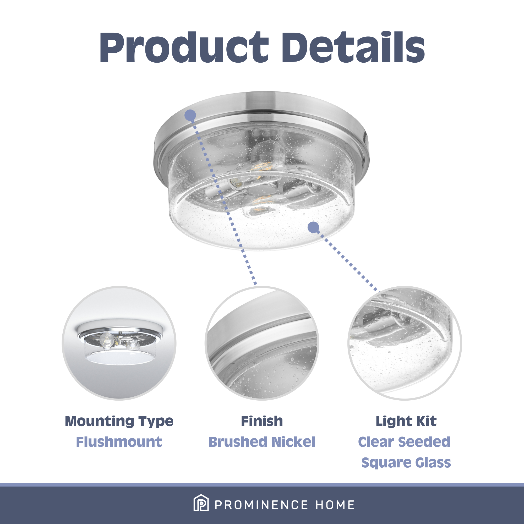 Madalyn Drum Flushmount Light Fixture - Clear Seeded Glass with Brushed Nickel Finish - Modern Ceiling Light for Bedroom, Living Room, or Hallway
