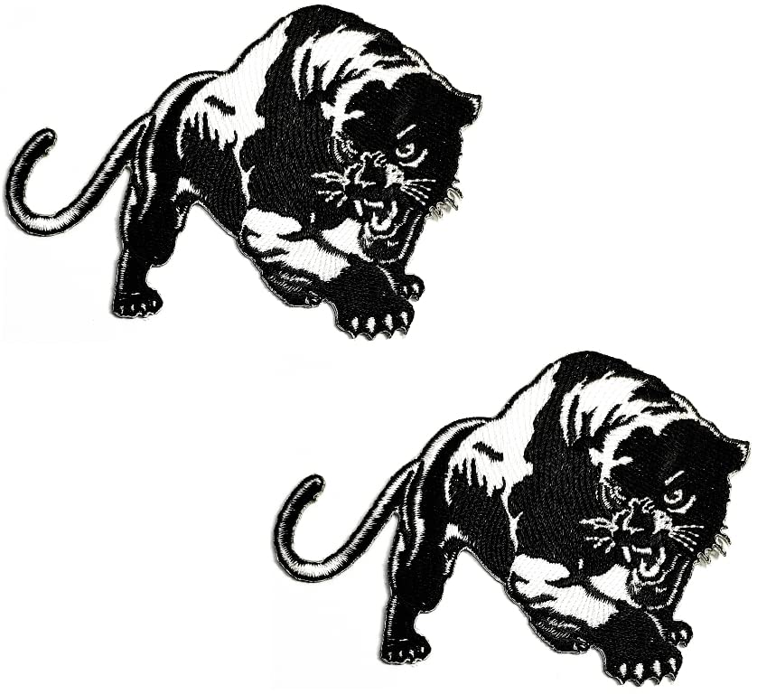 2pcs Black Panther Cat Puma Jaguar Leopard Cougar Animal Cartoon Embroidered Iron On Patches - Sew On Badges for Jeans, Jackets, Hats, Backpacks & Shirts - DIY Sticker Appliques & Decorative Patches for Cosplay, Costumes & Fashion Accessories