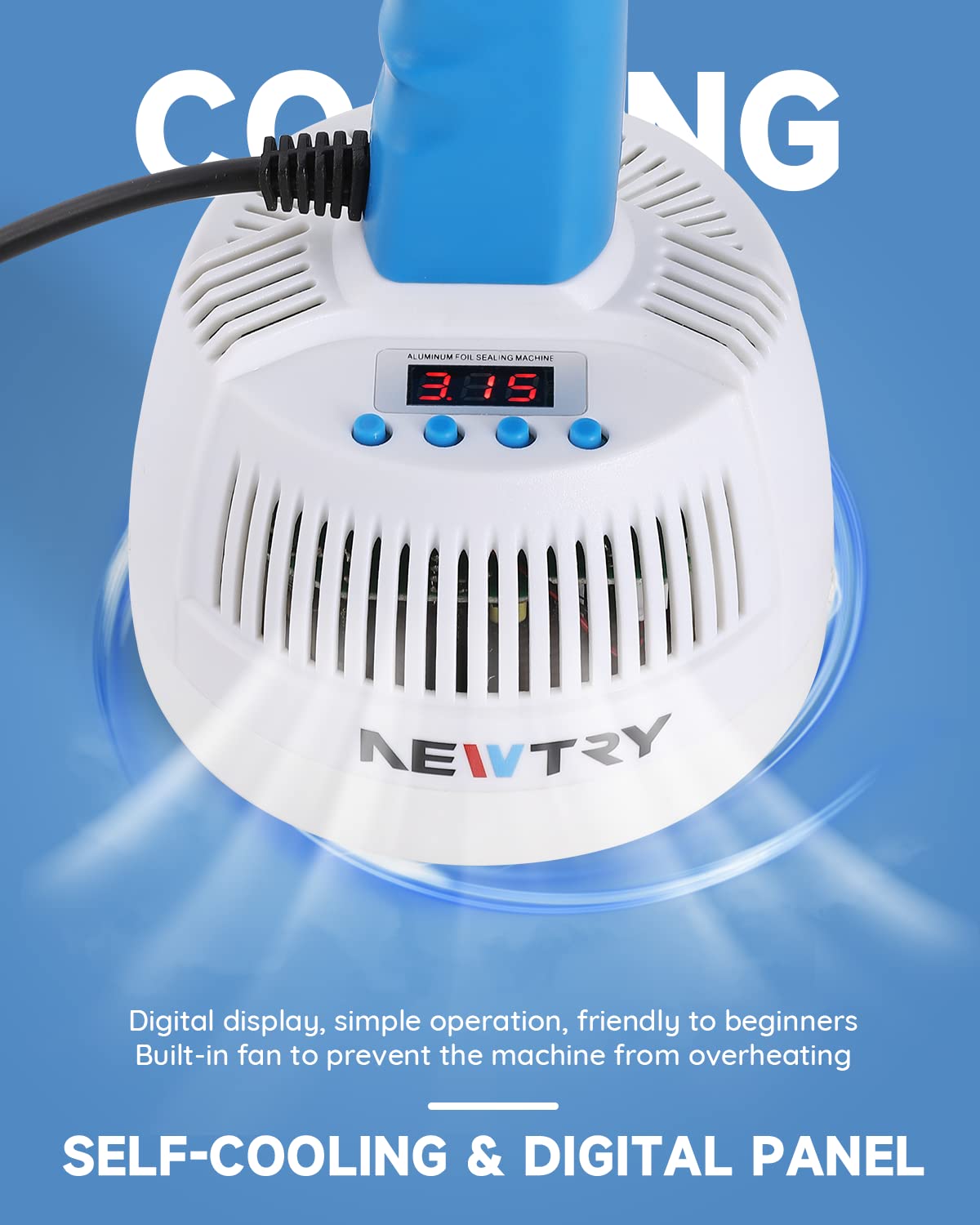 NEWTRY Portable Handheld Electromagnetic Induction Sealer 20-60mm (0.79-2.36 Inch) - Manual Bottle Foil Sealing Machine with UK Plug for Home, Restaurant & Small Business Packaging Needs