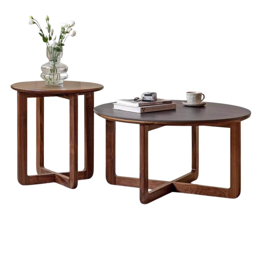 Solid Black Walnut Wood Coffee Table with Rock Surface - Rustic Modern Living Room Furniture for Home Decor