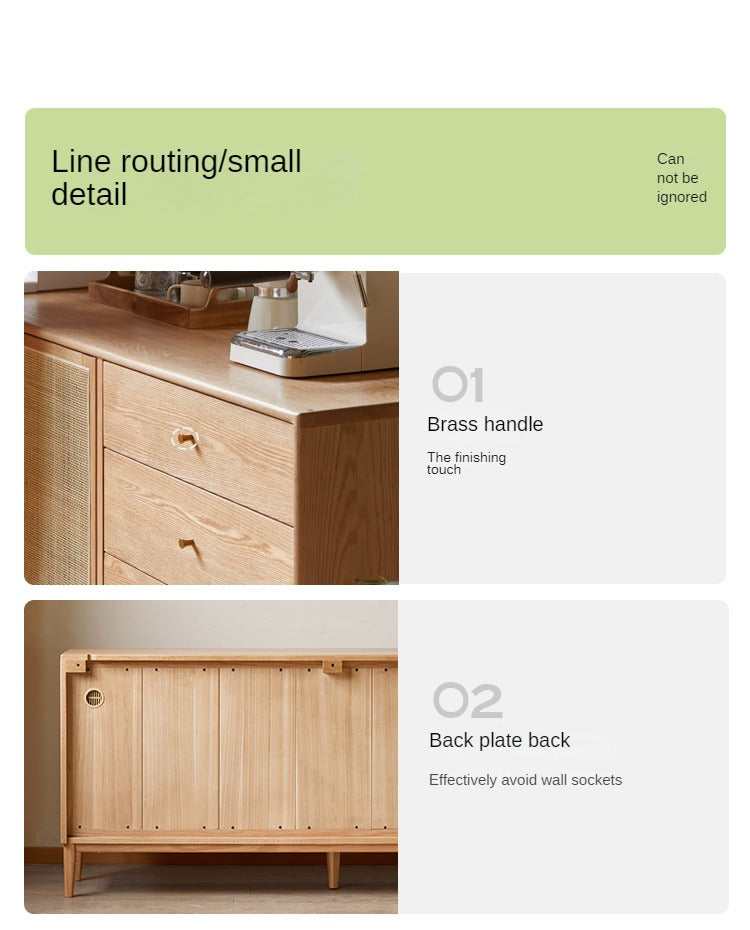 Oak Solid Wood Rattan Modern Sideboard Buffet Cabinet - Stylish Storage for Dining Room, Living Room & Entryway