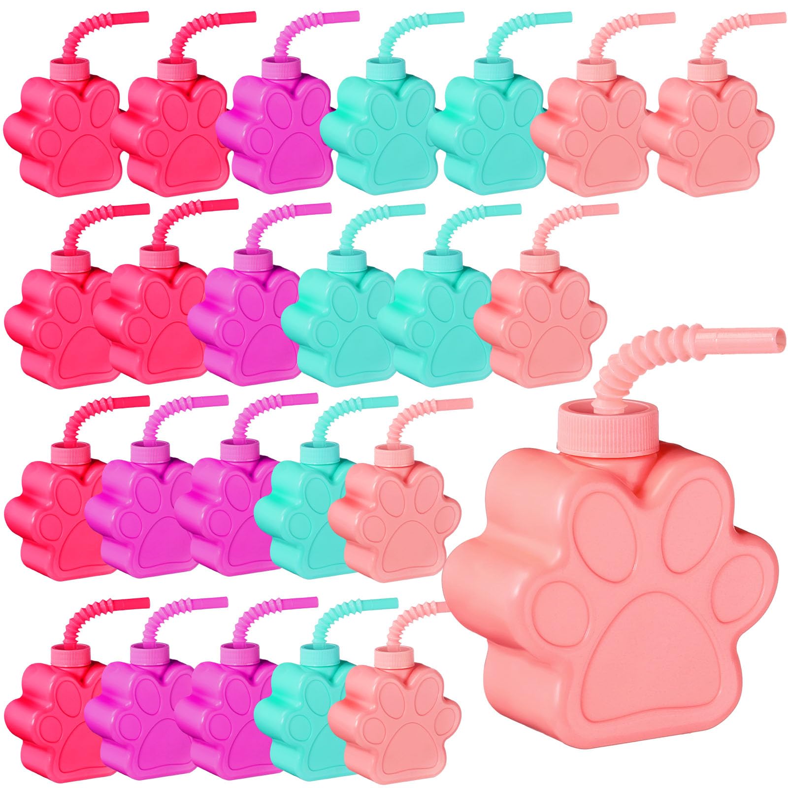 Bulk 24-Pack Sratte Dog Paw Print Plastic Cups 10 oz with Lids - Cute Puppy Theme Straw Cups for Pet Birthday Parties, Dog Lover Gifts & Kids Party Decorations | Perfect for Puppy Showers, Dog-Themed Events & Birthday Celebrations
