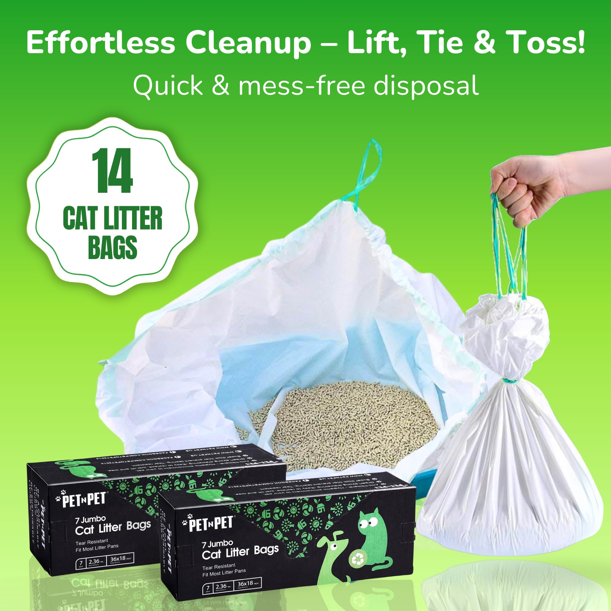 Pet N Pet Jumbo Cat Litter Box Liners - 14 Count Heavy-Duty Kitty Litter Bags for Large Cat Pans | Leak-Proof & Scent Control | Perfect for Multi-Cat Homes & Odor Control