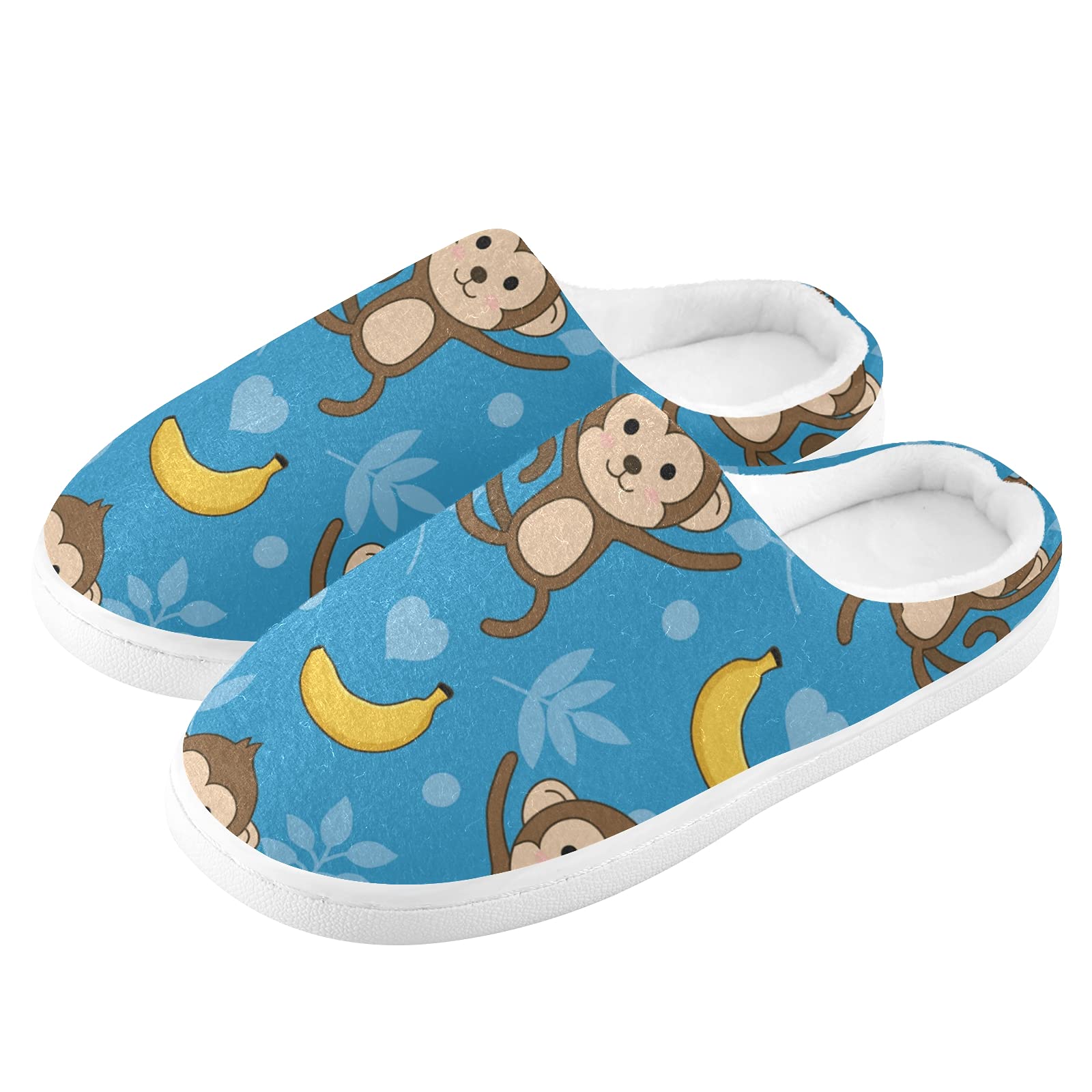 Cute Cartoon Monkey Fuzzy House Slippers with Arch Support - Memory Foam Indoor/Outdoor Slippers for Women & Men - Non-Slip Rubber Sole for Home, Office & Travel Use