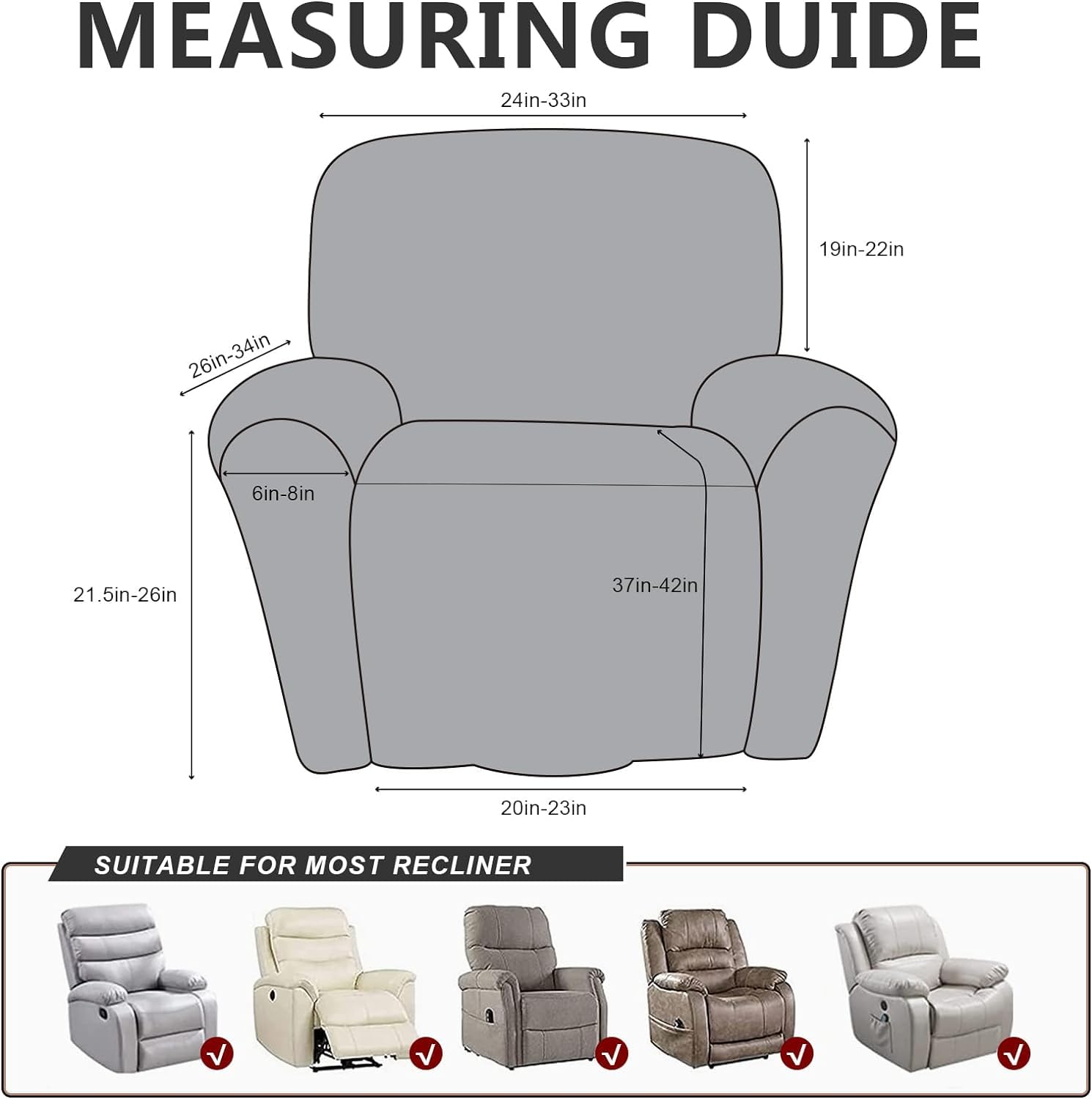 Premium Leather-Like Recliner Chair Covers - 4 Piece Set for Lazy Boy Recliners, Non-Slip Washable Slipcovers Pet-Friendly Furniture Protector (Light Brown) - Perfect for Living Room, Home Theater & Pet Owners