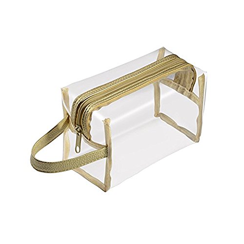 Teeya Clear PVC Makeup Bag for Women & Girls - Waterproof Cosmetic Organizer, Travel Toiletry Pouch, Gold Tote Bag - Perfect for Travel, Gym, Beach & Daily Essentials Storage