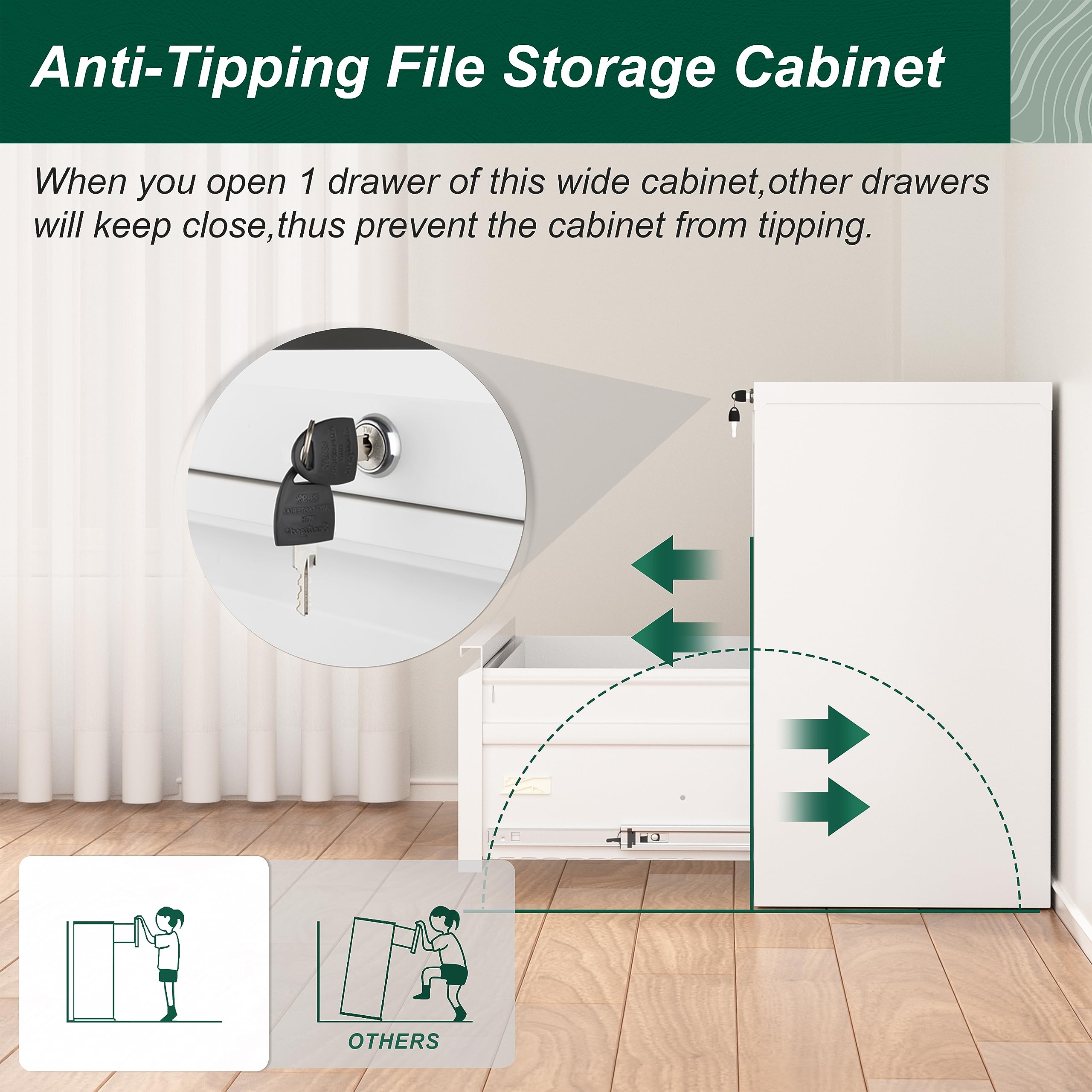 Superday 2-Drawer Metal Lateral File Cabinet with Lock - White Locking Filing Cabinet for Letter/A4 Legal Size Documents - Perfect for Home Office, School, or Business Storage Organization