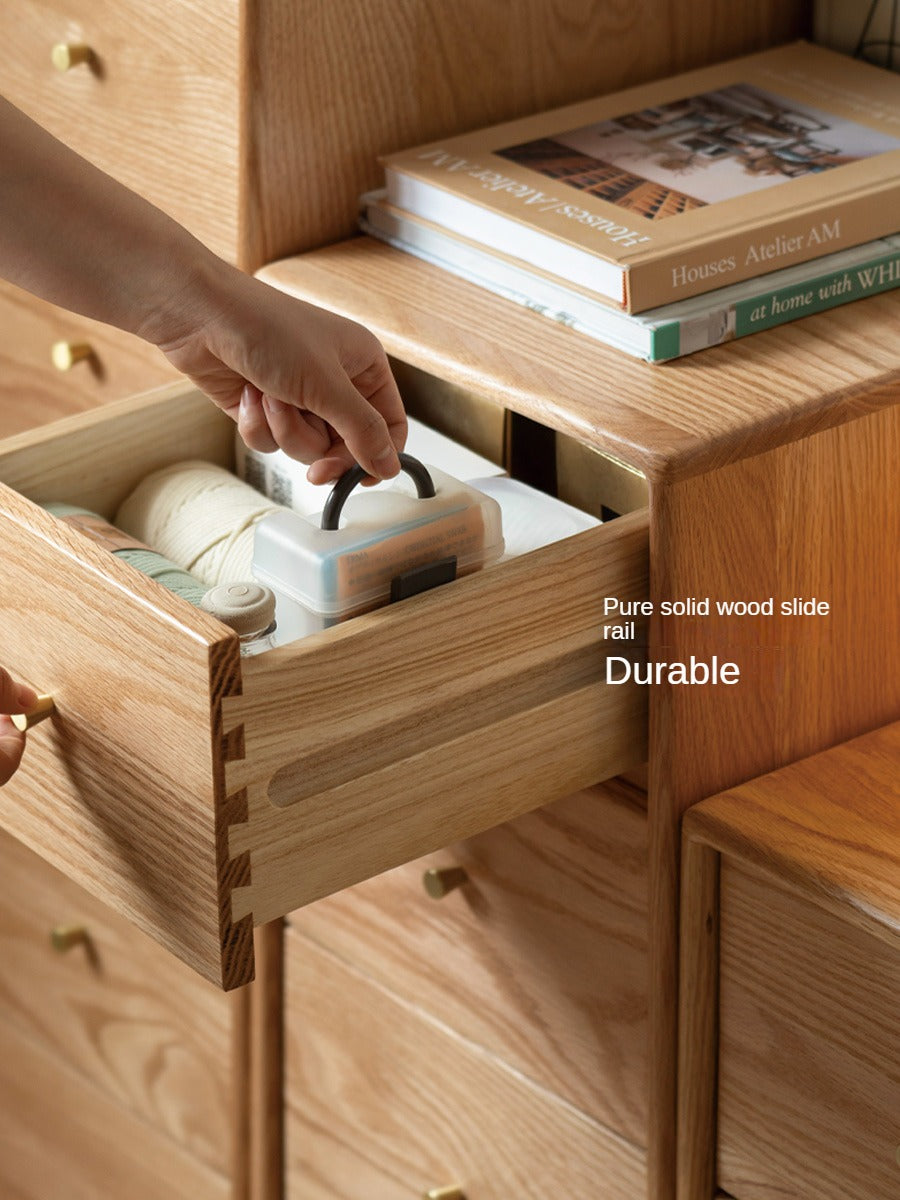 Solid Oak & Beech Wood Side Cabinet - Multi-Functional Storage Organizer for Living Room, Bedroom, or Office
