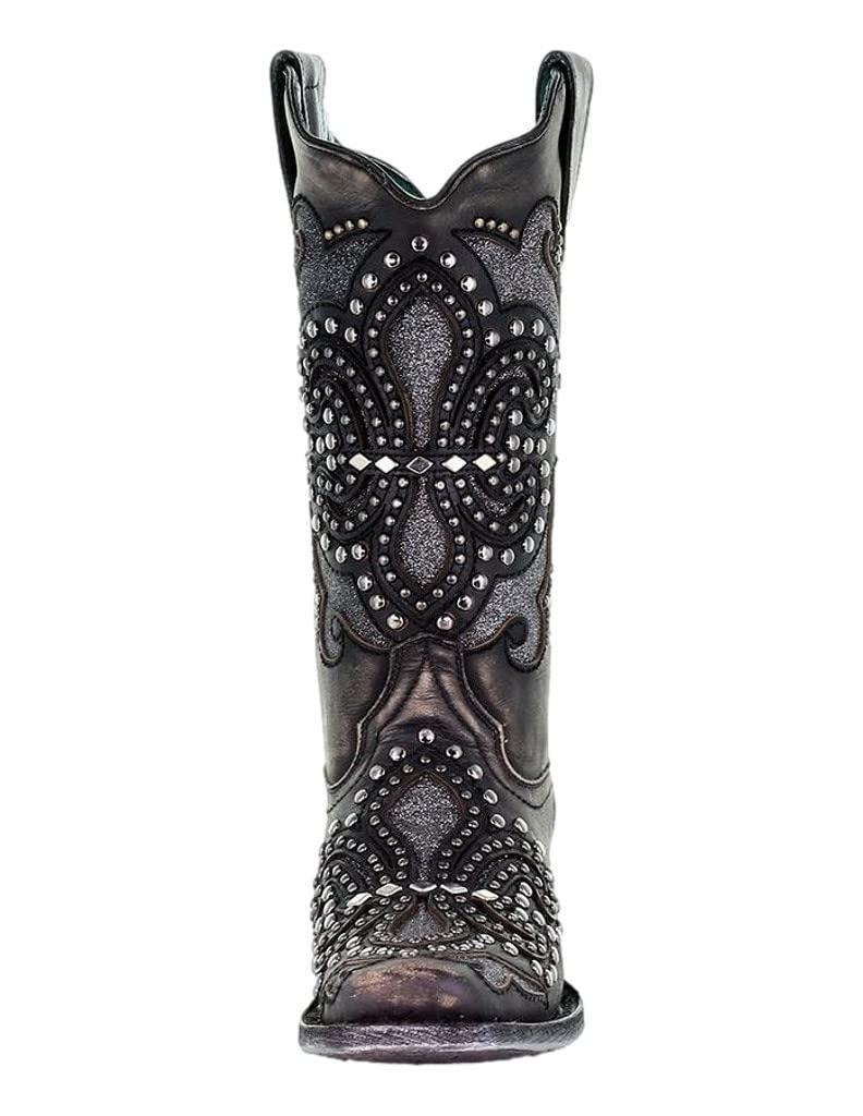 Women's Corral Boots - Studded Tooled Inlay Snip Toe Dress Boots with 1-2