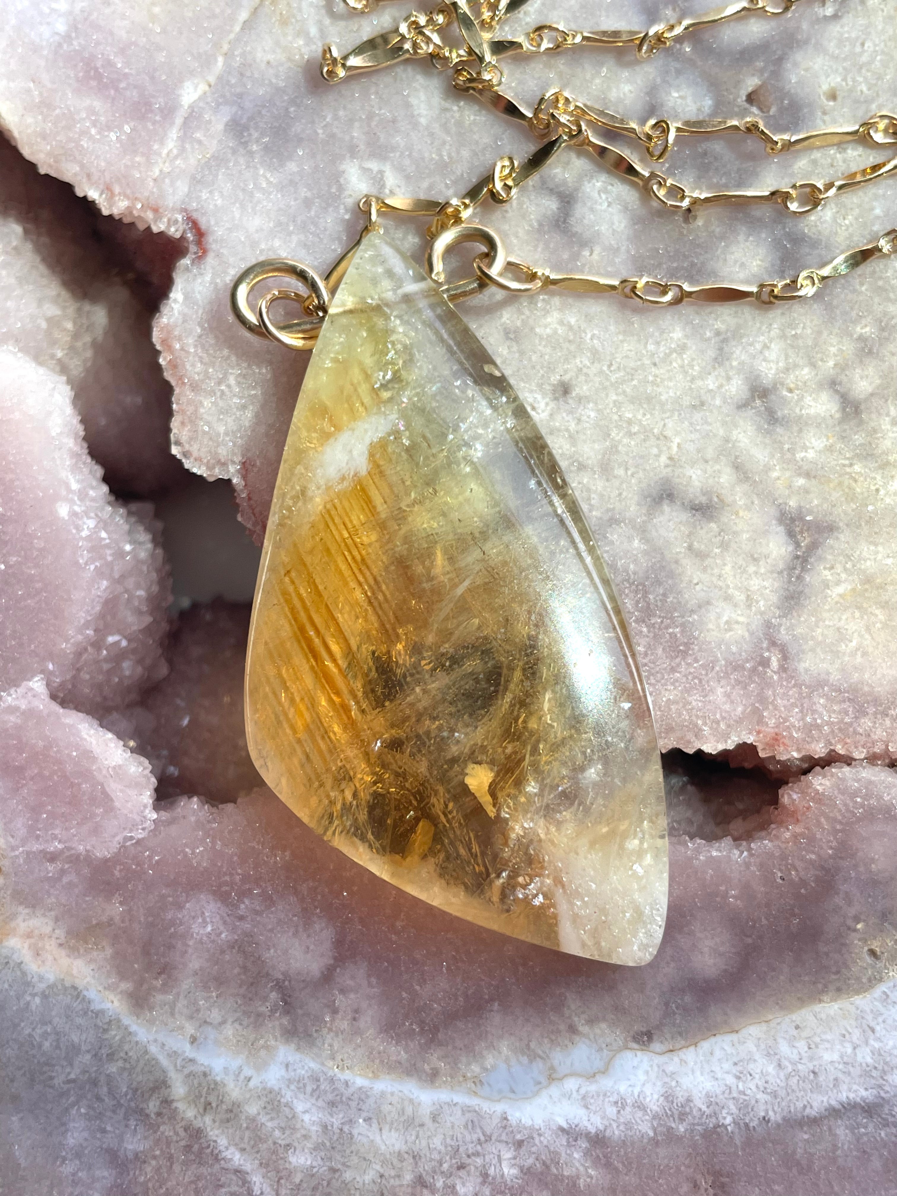 14K Gold Filled Chunky Genuine Yellow Citrine Necklace for Women - Elegant Statement Jewelry for Parties, Weddings & Everyday Wear