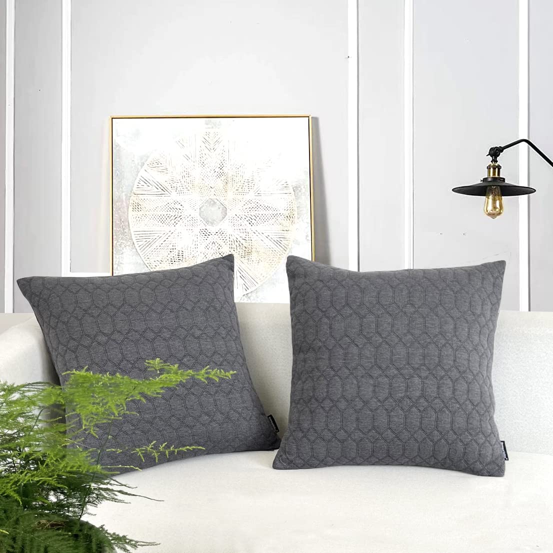 Booque Valley Gray Pillow Covers Set of 2 - 20x20 Inch Luxury Soft Stretchy Geometric Decorative Cushion Covers for Sofa, Bed & Living Room - Thick Pillow Cases for Home Decor (Grey)