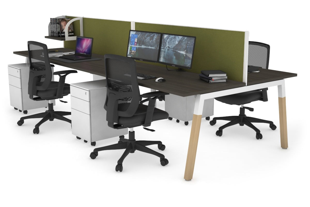 Quadro A Legs 4-Person Office Workstation with Wood Legs & Cross Beam [1600L x 700W] - Perfect for Collaborative Workspaces & Modern Offices