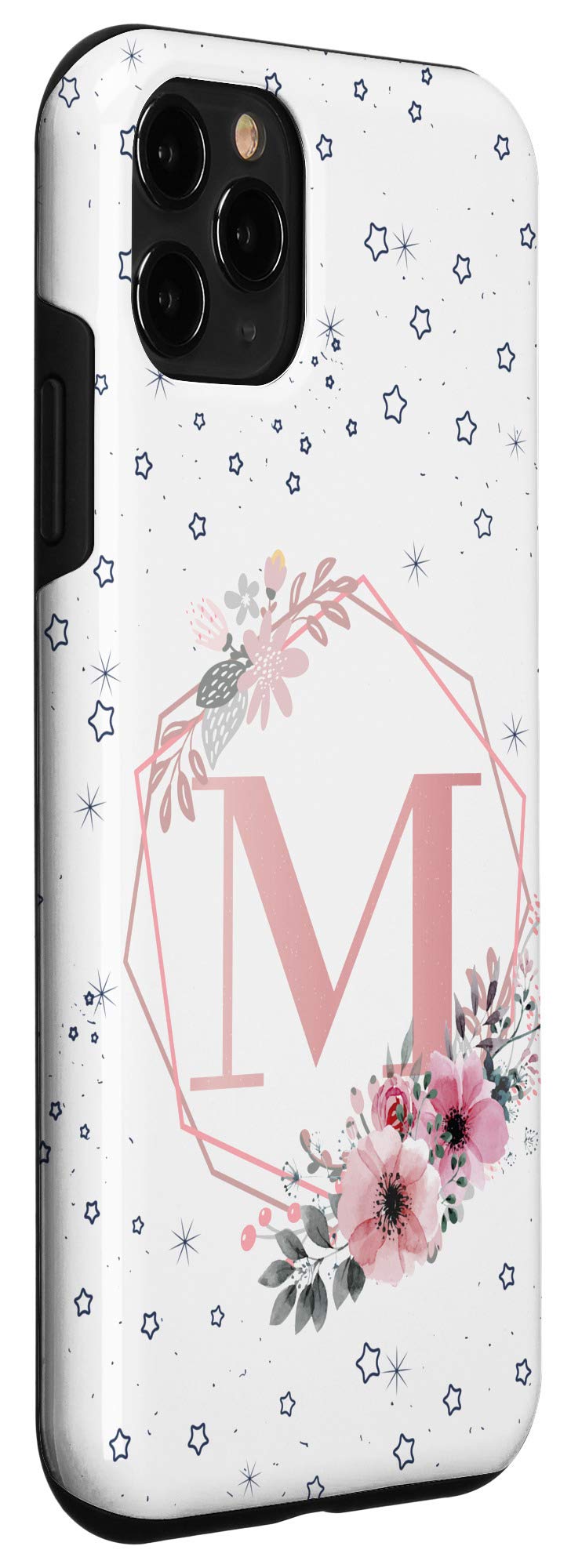 Elegant Monogram iPhone 11 Pro Case with Floral Design - Personalized Initial Letter M in Soft Pink - Perfect for Daily Use, Gifts & Special Occasions