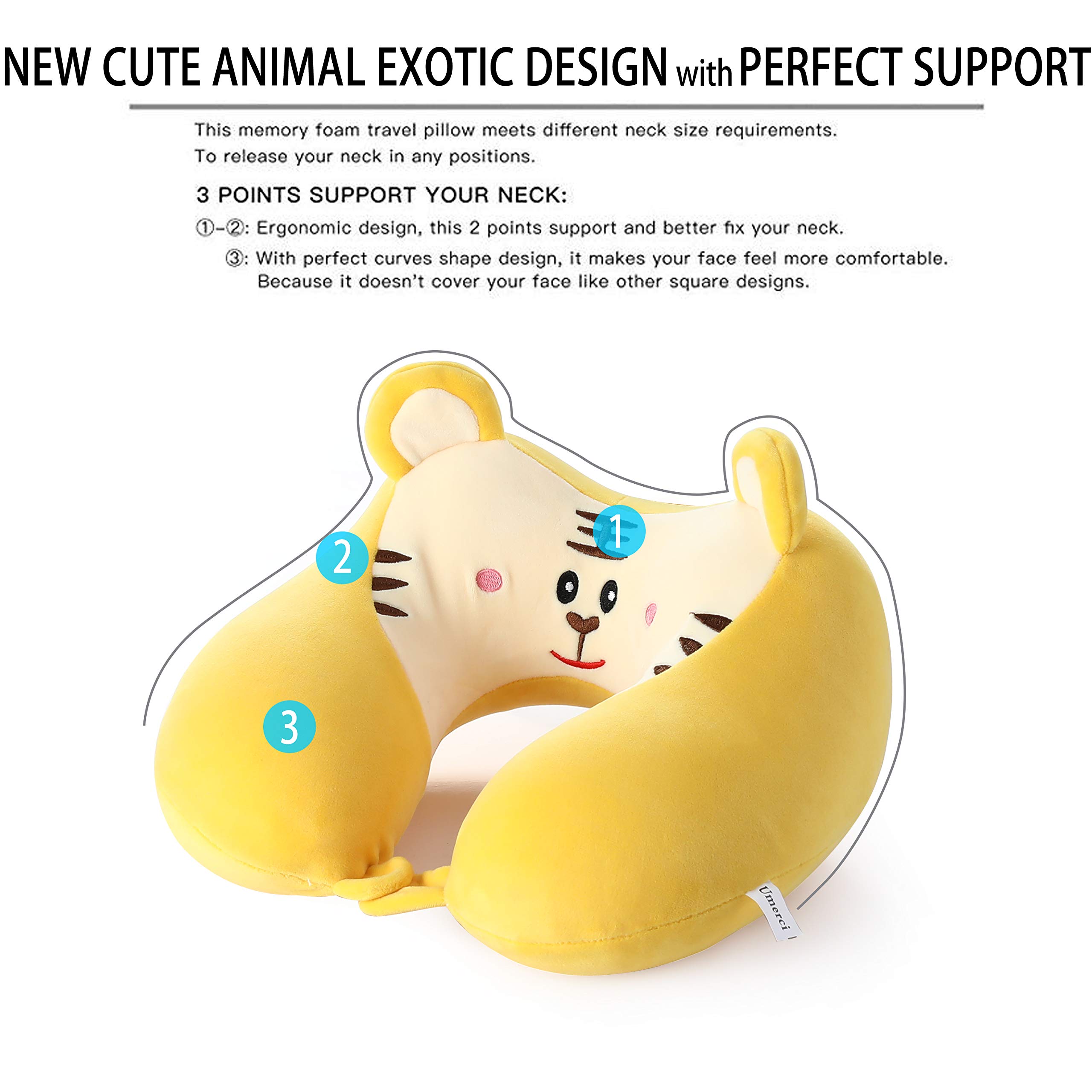 Memory Foam Travel Neck Pillow - 360-Degree Head Support for Airplane, Car, Train & Bus - Ultra Comfortable & Lightweight with Storage Bag - Perfect for Sleeping While Traveling or at Home (Tiger Print)