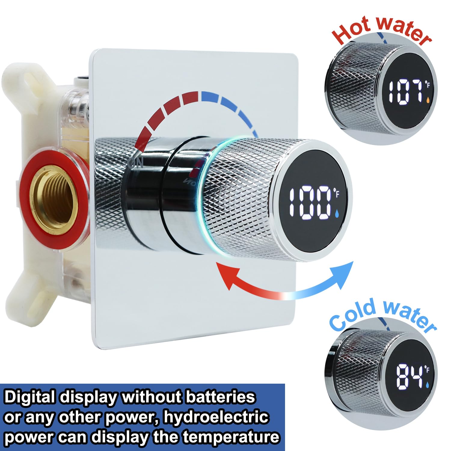 Digital Shower Valve with Temperature Display - Solid Brass Concealed Shower Diverter Kit with Wall Mount Body Jets & Individual Control - Polished Chrome Finish for Modern Bathroom & Spa Experience