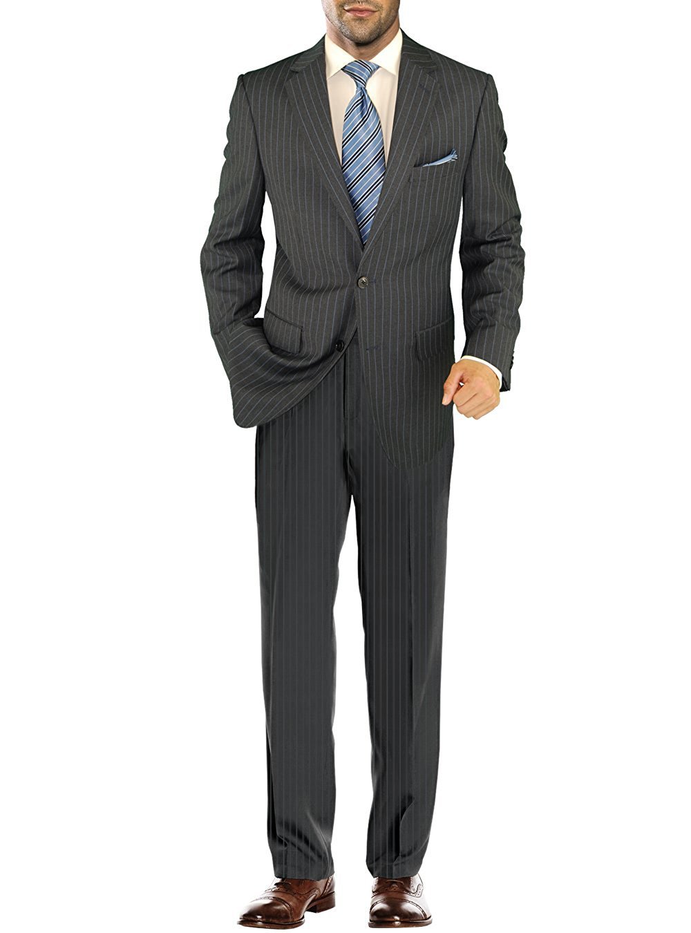 Salvatore Exte Men's Two-Button 2-Piece Suit Set - Slim Fit Jacket & Flat Front Pants - Professional Business Attire for Weddings, Interviews & Formal Events