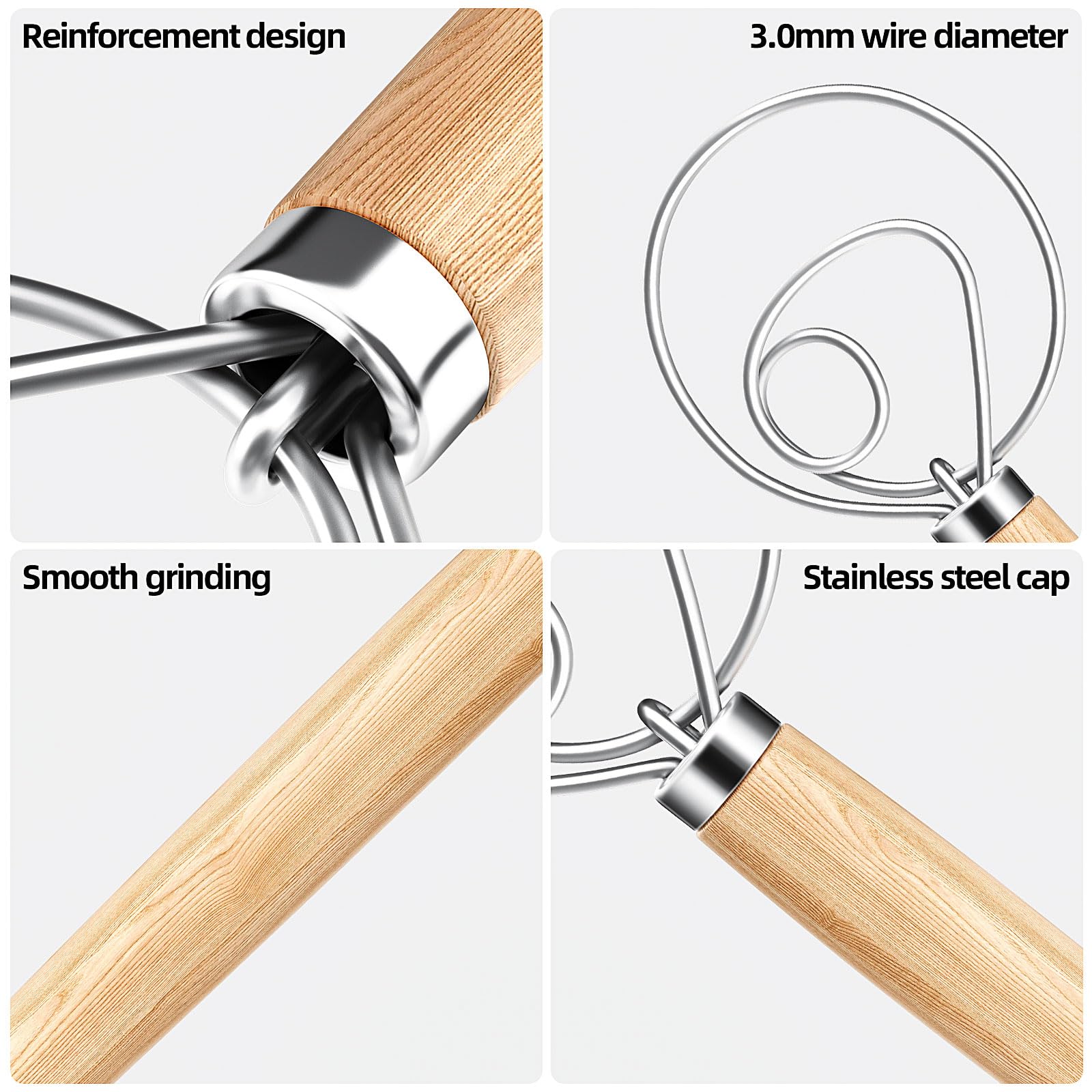 13-Inch Danish Dough Whisk - Premium Wooden Bread Mixing Tool with Stainless Steel Hook - Traditional Dutch Whisk for Sourdough, Pizza Dough, Pastry & Cake Batter (Rubberwood Handle, Silver) - Perfect for Home Bakers & Professional Kitchens