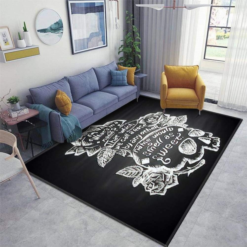 Non-Slip Thickened Doormat with Skull Roses & Shakespeare Quote - Chalk Painted Illustration Entry Rug for Living Room, Indoor/Outdoor Use - Perfect for Home Decor, Front Door, Patio & High Traffic Areas