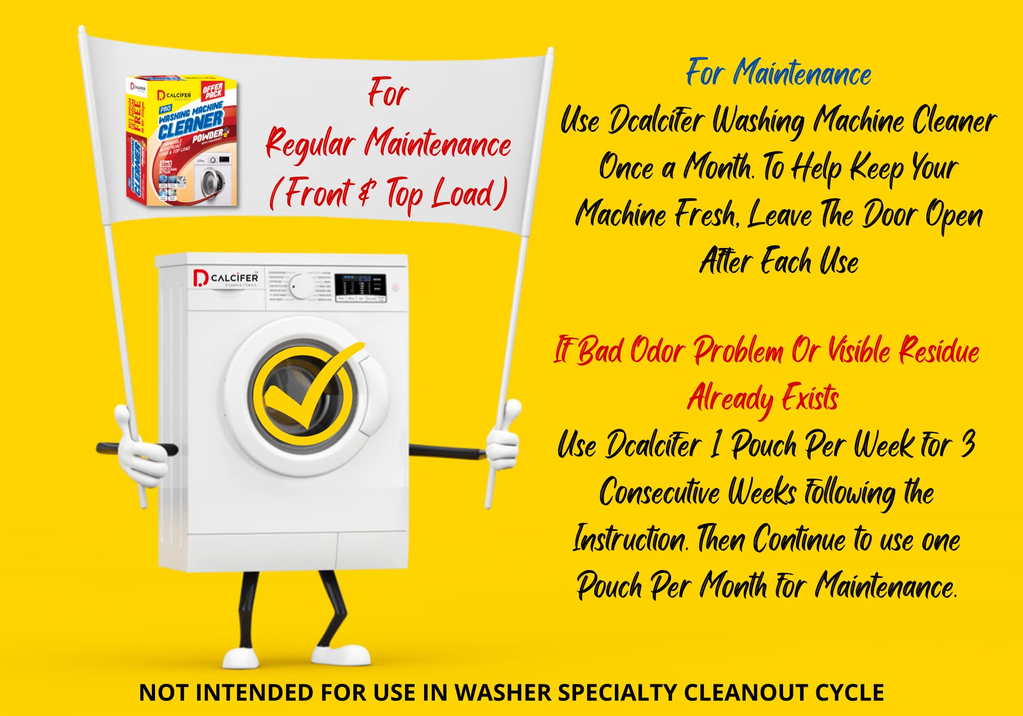 Dcalcifer Washing Machine Cleaner & Descaler Powder - Deep Cleaning for Front/Top Load Washers (Semi & Fully Automatic) - 14 Pouches (350g x 2 Pack = 700g) - Removes Limescale, Odors & Residue - Perfect for Monthly Maintenance & Appliance Care