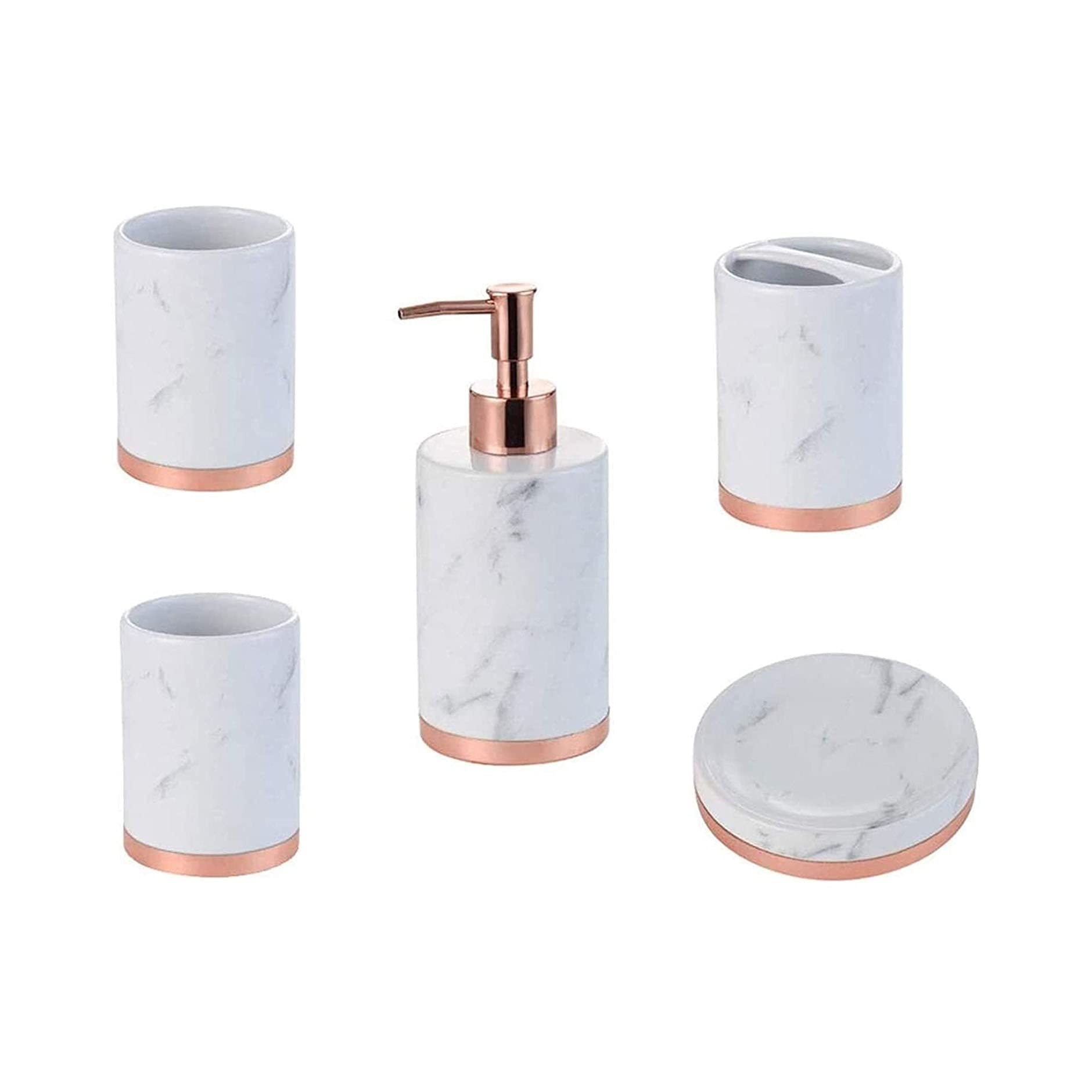 5-Piece Marble Look Bathroom Accessories Set - Resin Countertop Decor for Bathroom, Restroom & Apartment | Includes Soap Dispenser, Toothbrush Holder & More | Perfect for Modern Home & Hotel Decor