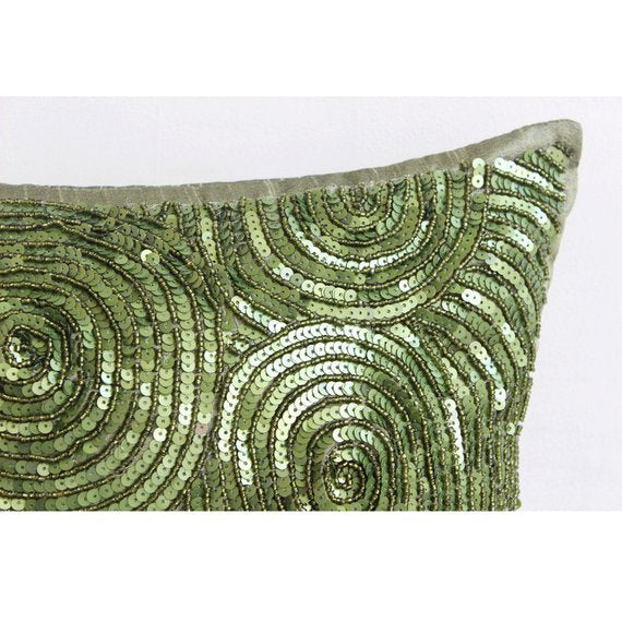 Luxury Green Art Silk Throw Pillow Cover - Soft & Elegant Home Decor for Sofa, Bed, Living Room - Perfect for Modern & Boho Interior Design