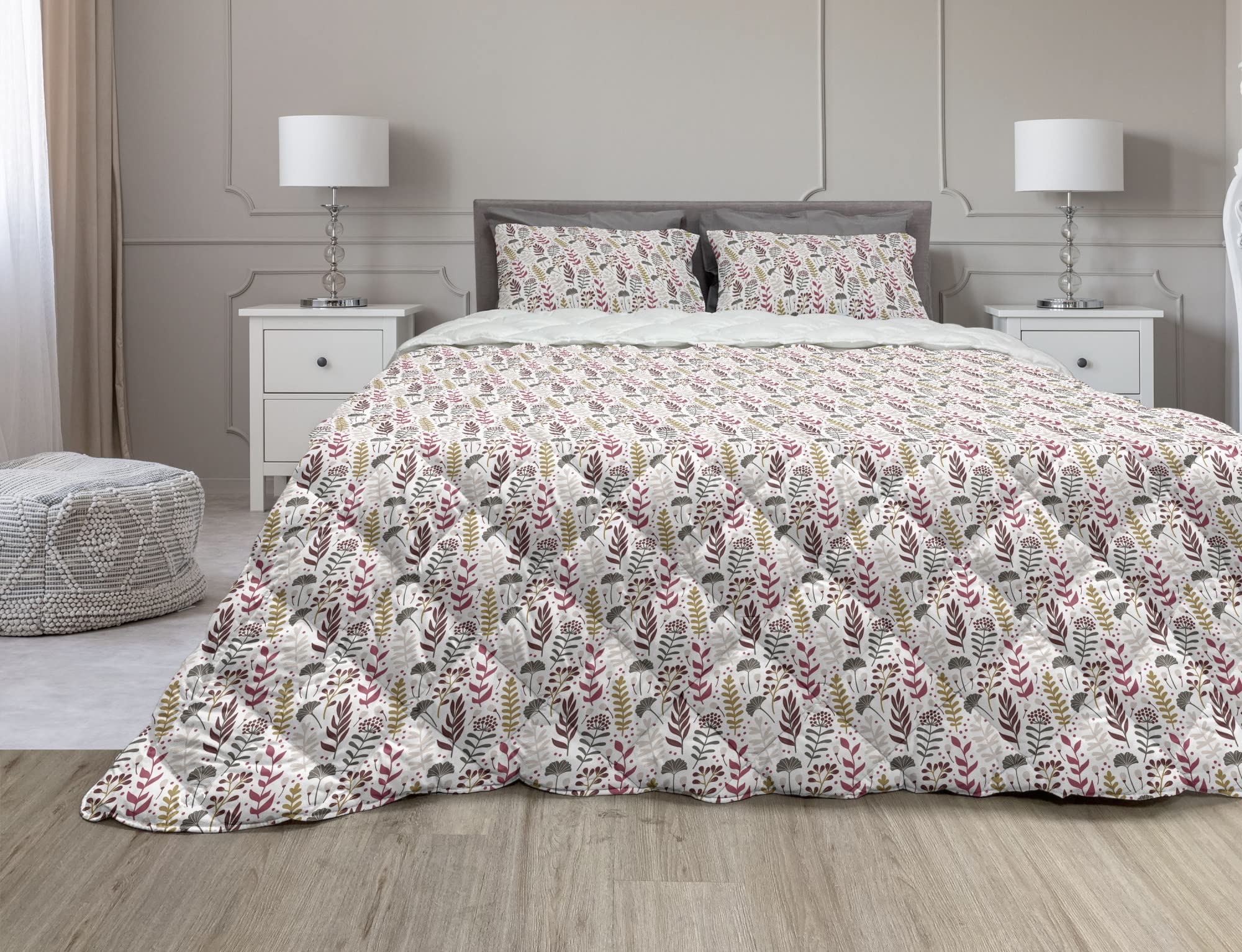 Ambesonne Botanical Comforter Set - 3 Piece Queen Duvet Cover with Sham, Earth Tone Forest Branches & Ginkgo Leaf Design, Microfiber Filling - Perfect for Cozy Bedroom Decor & Nature-Inspired Home Styling