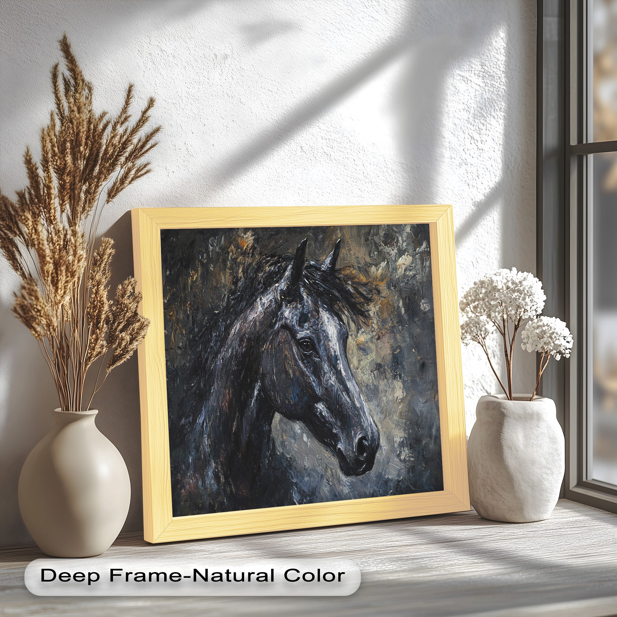 Black Horse Portrait Oil Painting - Handmade Animal Artwork for Home Decor, Office Wall Art & Gift Ideas