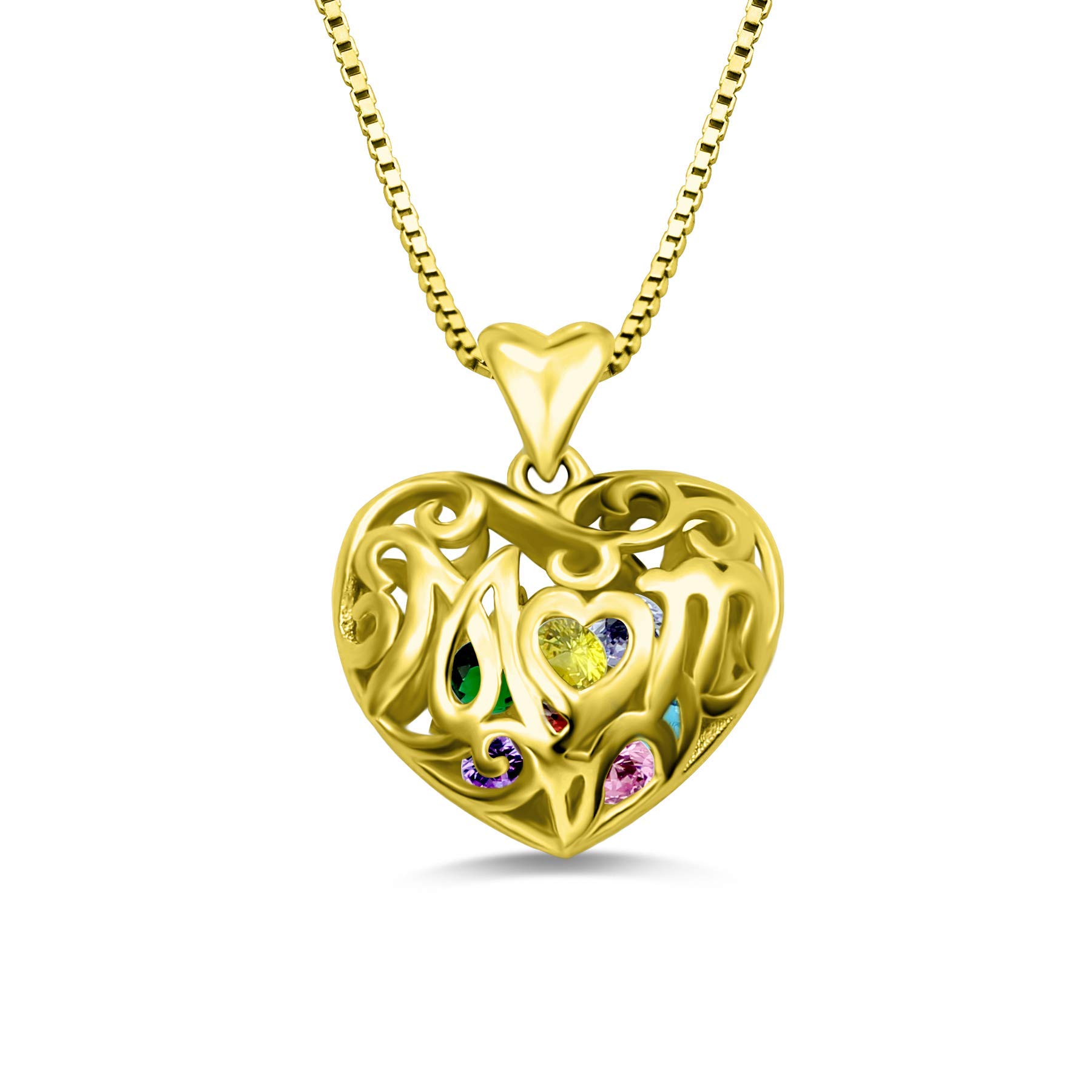 Personalized Sterling Silver Heart Necklace with Birthstones - Custom Name Necklace for Mom, Gift for Mother's Day, Birthday, Anniversary | Elegant Jewelry for Everyday Wear & Special Occasions
