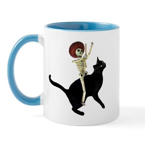 White/Blue Inside - Skeleton On Cat Mug