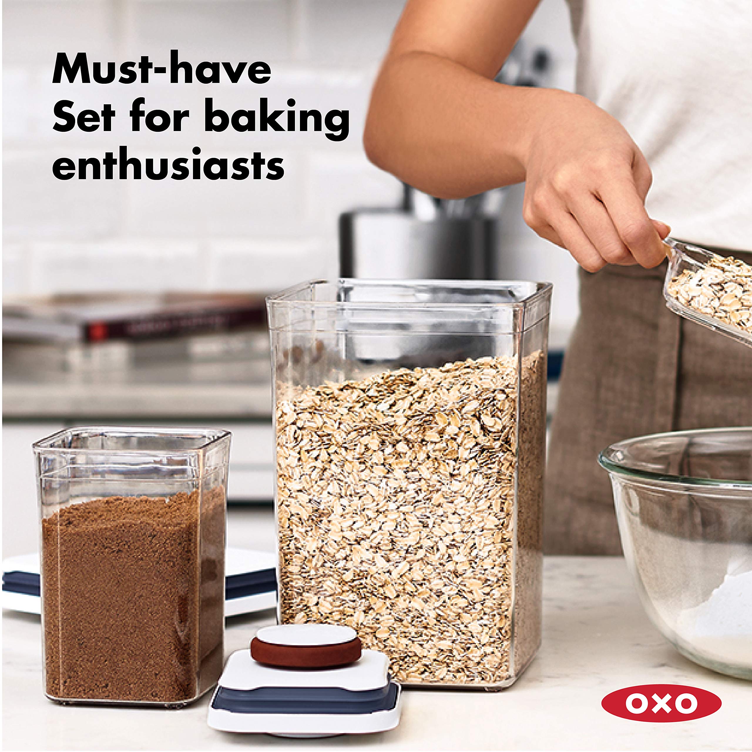 OXO Good Grips 5-Piece Airtight Food Storage Containers & 8-Piece Baking Essentials Set - White | Kitchen Organization for Flour, Sugar, Spices | Perfect for Pantry, Baking, and Meal Prep