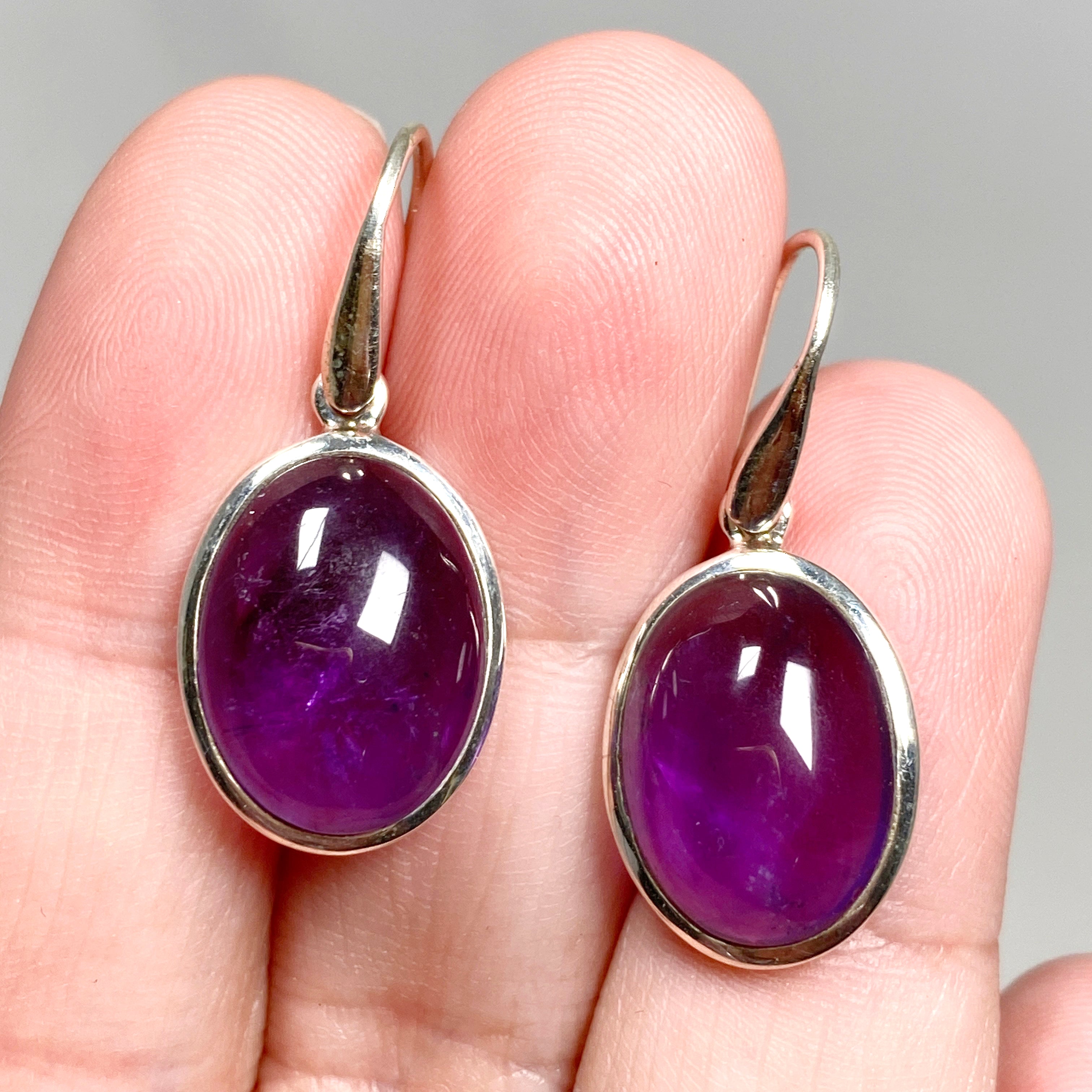 Natural Amethyst Oval Cabochon Earrings for Women - Handmade Sterling Silver Dangle Earrings | Perfect for Weddings, Parties & Everyday Wear