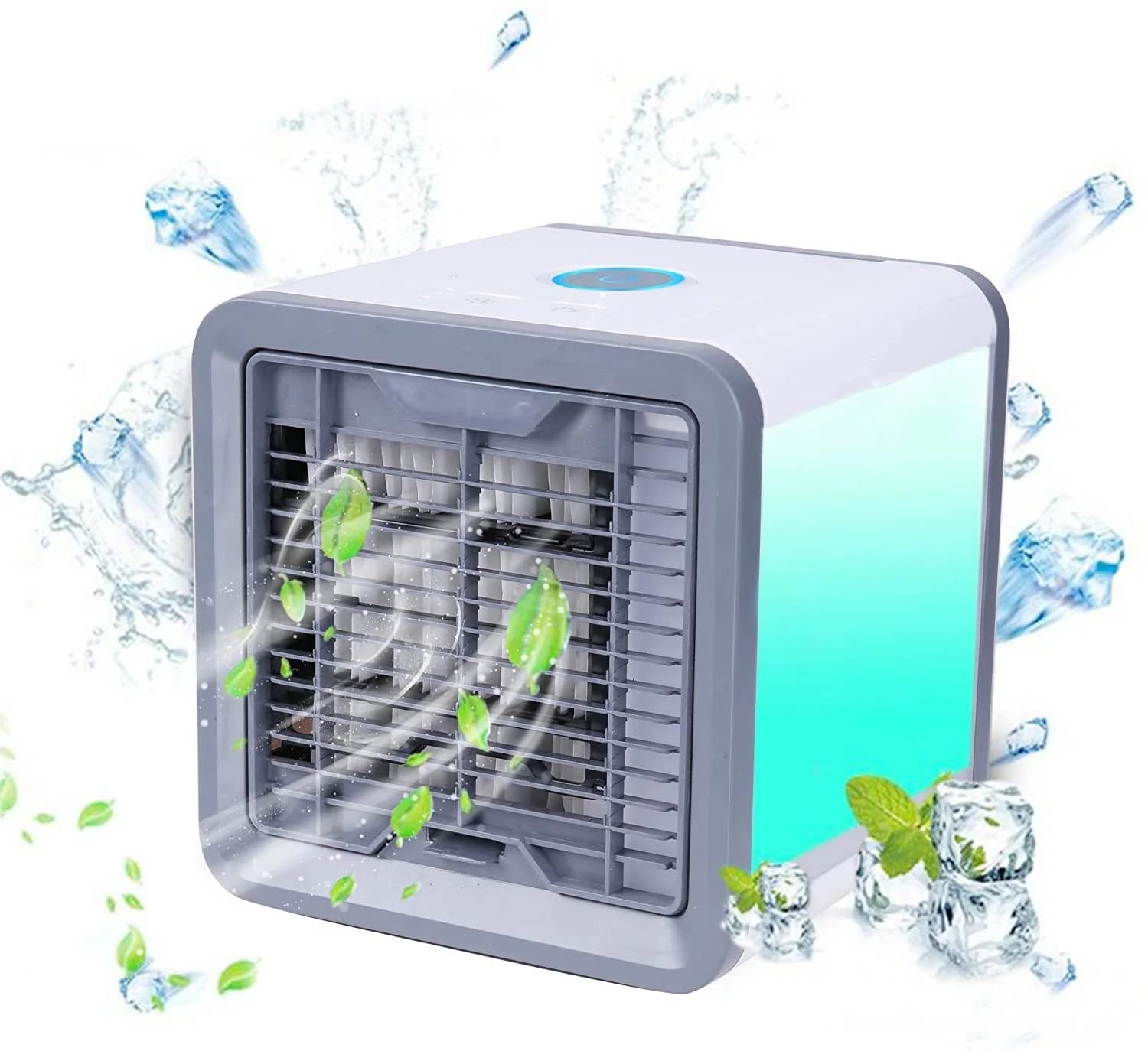 Portable USB Mini Air Cooler - Personal Desktop Fan with 3 Speed Settings, 7-Color LED Lights & Ice Water Tank | Perfect for Office, Home, Gaming & Travel Use
