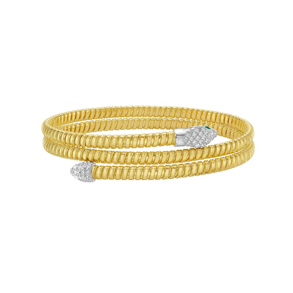 14K Gold Diamond Snake Tubogas Bangle Bracelet for Women - Elegant Jewelry Gift for Birthday, Anniversary & Special Occasions