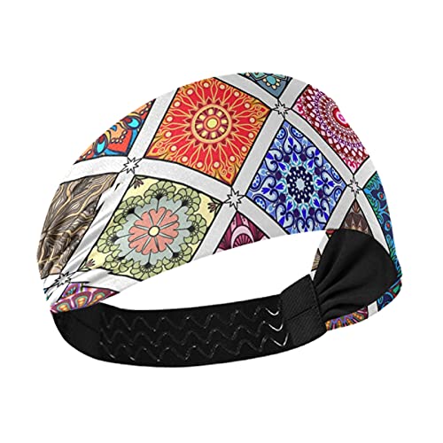 Colorful Mandala Ethnic Print Women's Headbands - Stretchy Yoga Headwraps for Workout, Exercise & Sports - Breathable Sweat-Wicking Hair Bands & Head Scarves - Perfect for Yoga, Running, Gym & Outdoor Activities