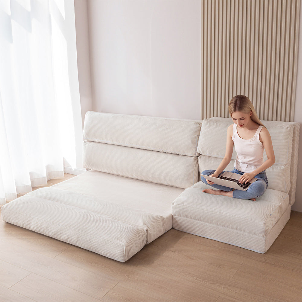 MAXYOYO Folding Sofa Bed - Extra Wide Corduroy Floor Sofa for Small Spaces, Dark Grey | Convertible Guest Bed & Lounge Chair for Apartments, Dorms & Living Rooms