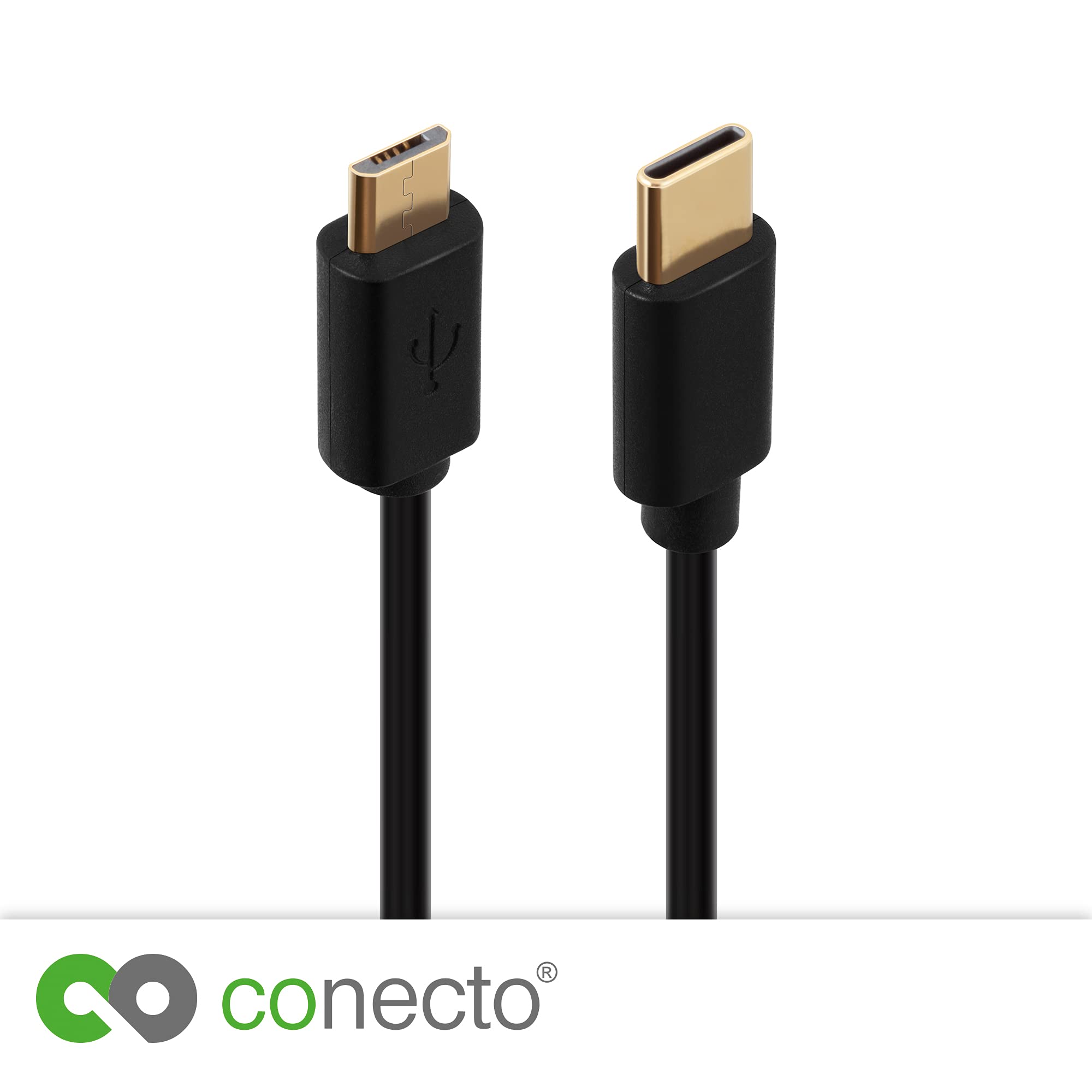 1m USB C to Micro USB Cable 2.0 Fast Charging & Data Sync Cord with Gold-Plated Connectors - Perfect for Smartphones, Tablets, Power Banks & Portable Devices (Black)