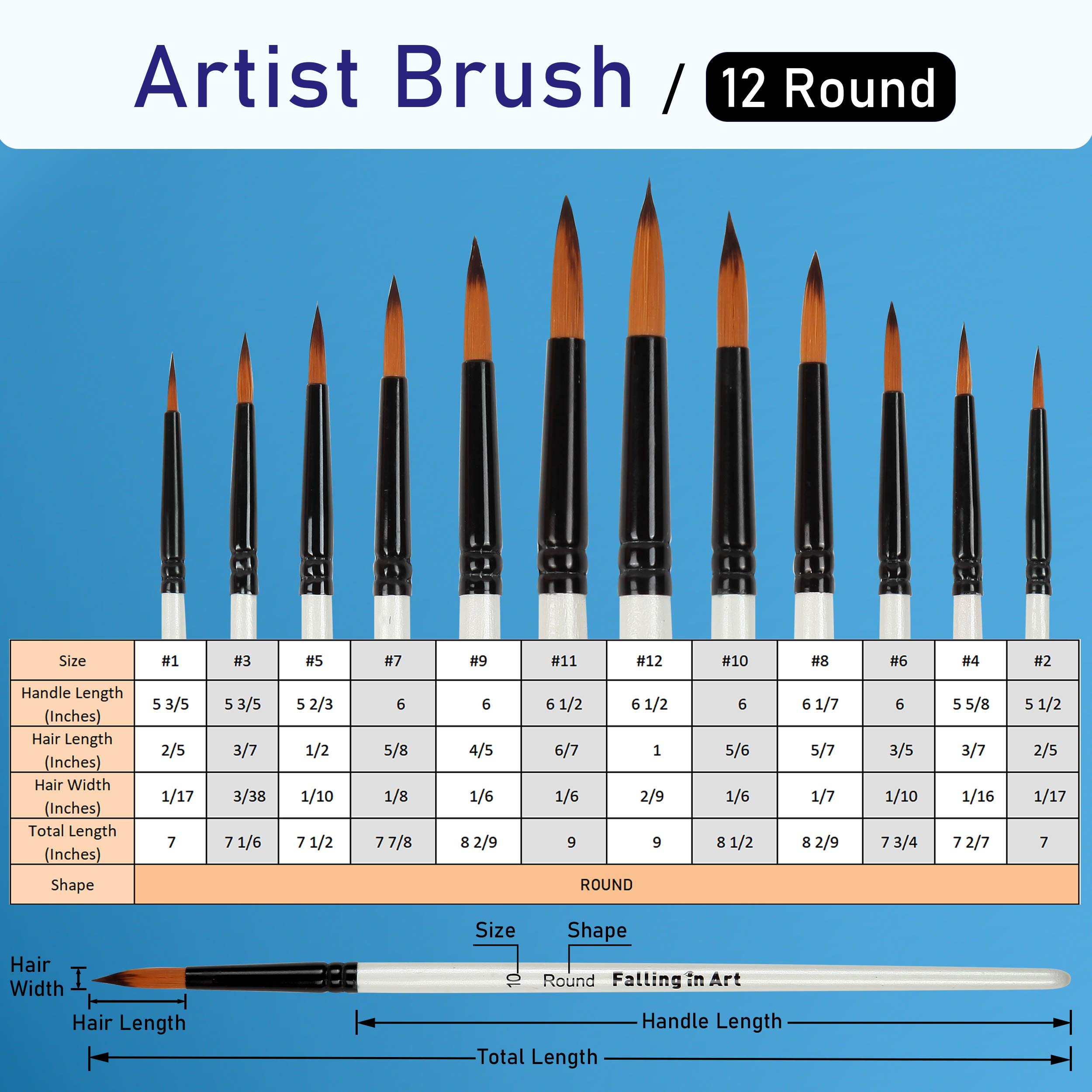 Professional 12-Piece Nylon Paint Brush Set for Watercolor, Oil & Acrylic Painting - Perfect for Artists, Face/Body Art, Nail Design & Rock Painting - Ideal for Beginners & Professionals
